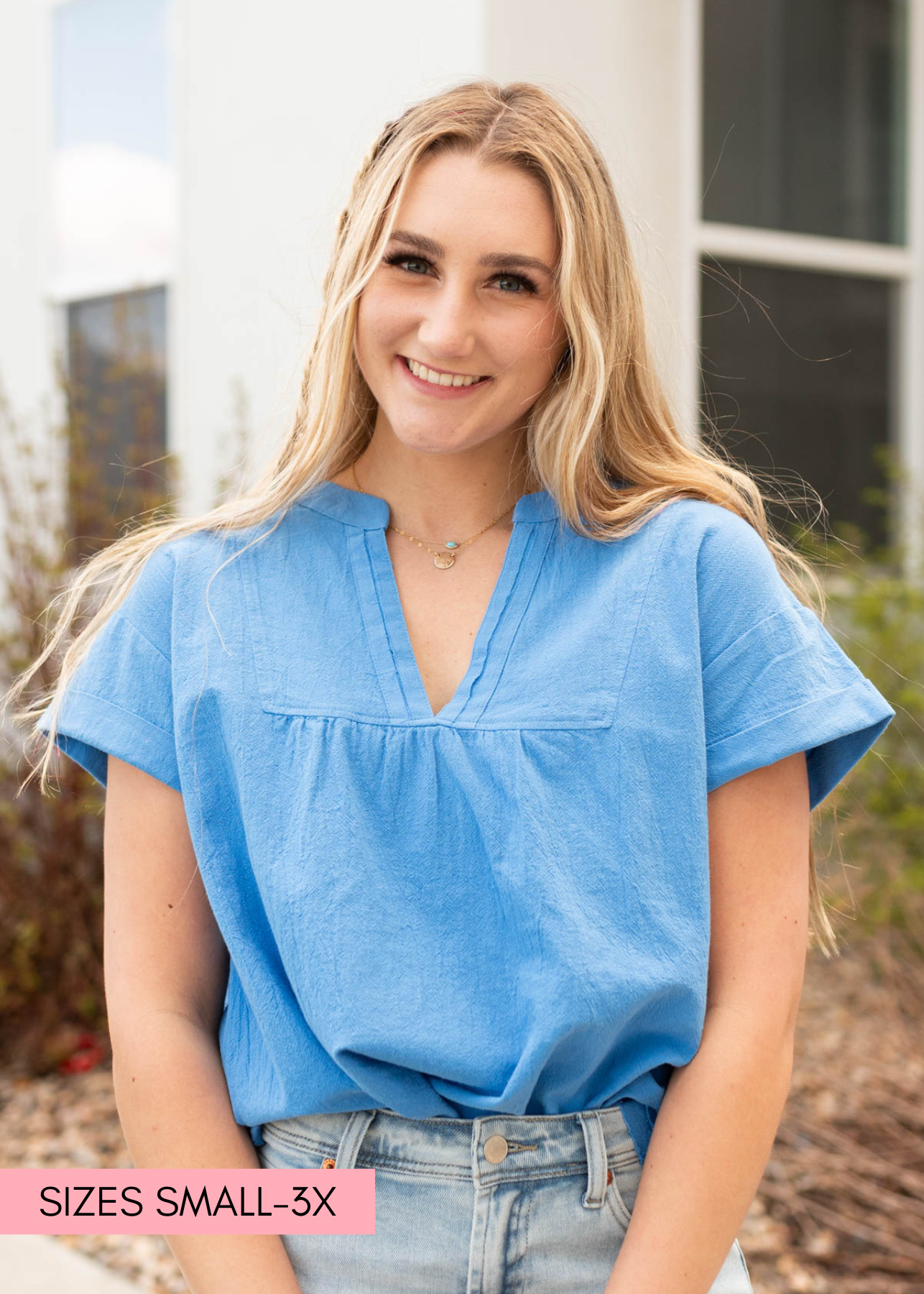 Marie Blue V-Neck Top
