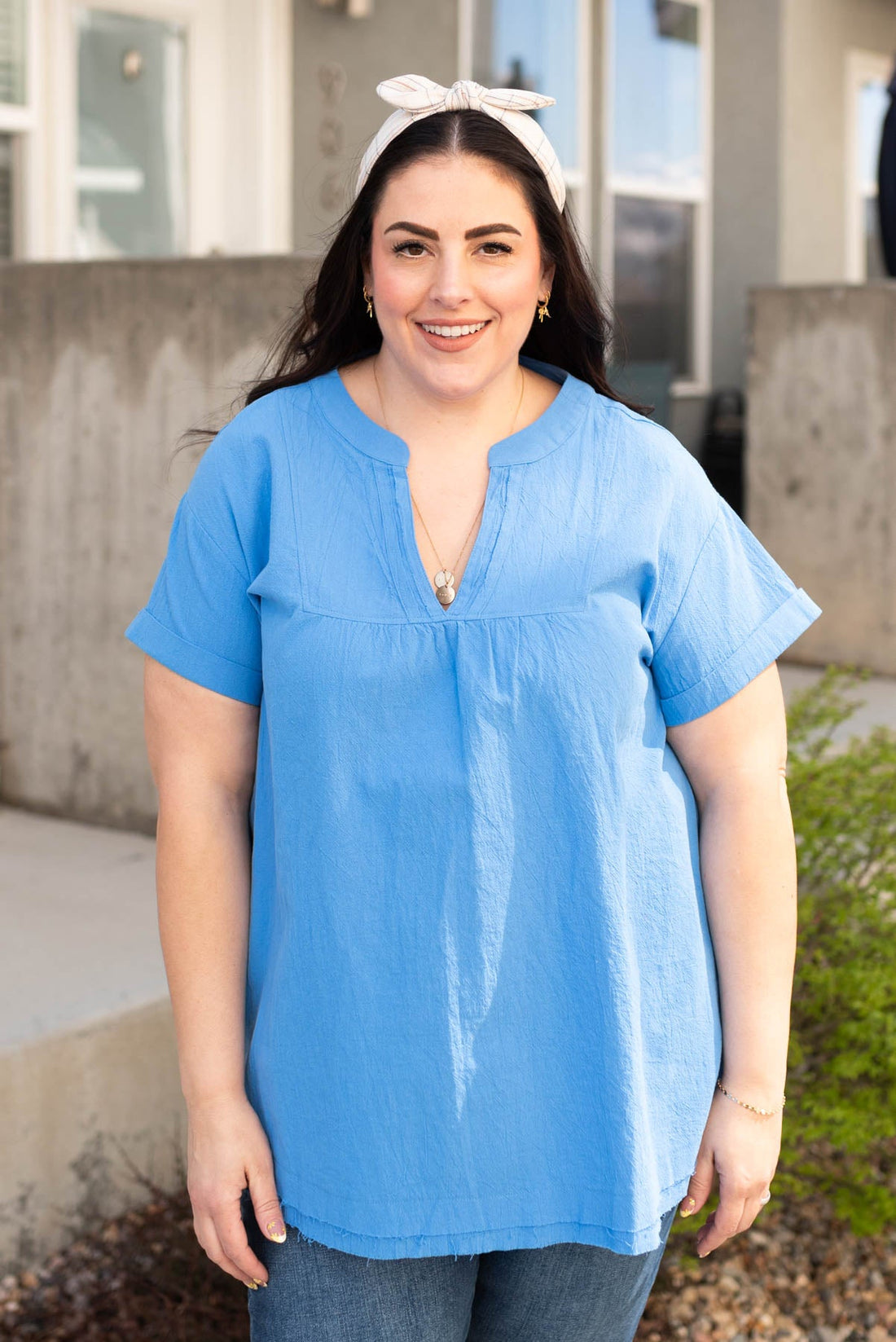 Marie Blue V-Neck Top