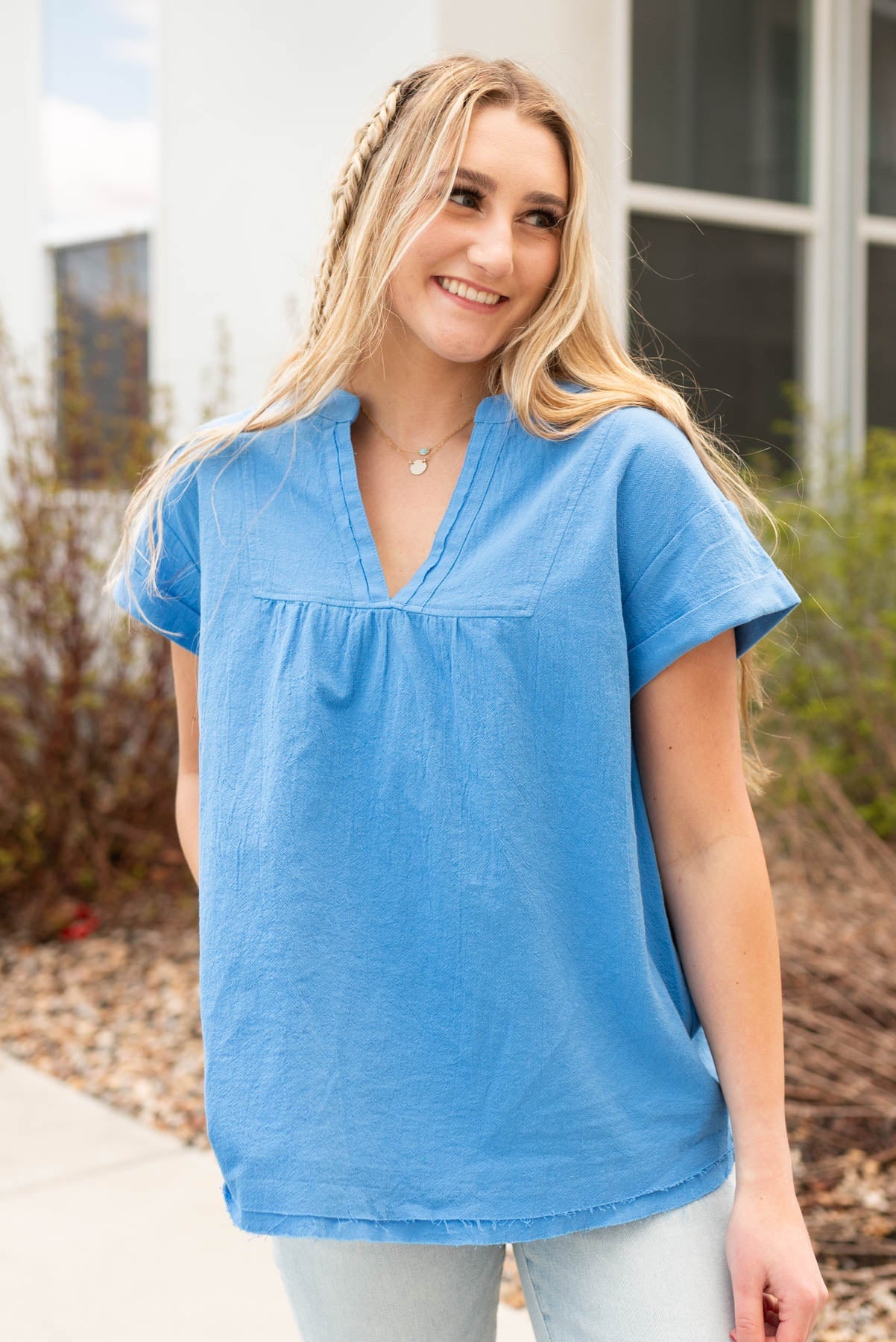 Marie Blue V-Neck Top