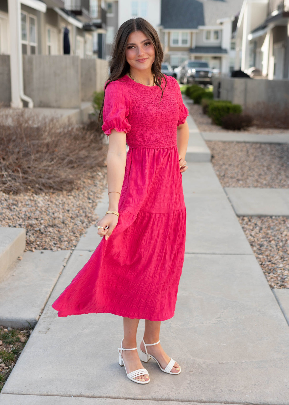 Marie Hot Pink Tiered Dress