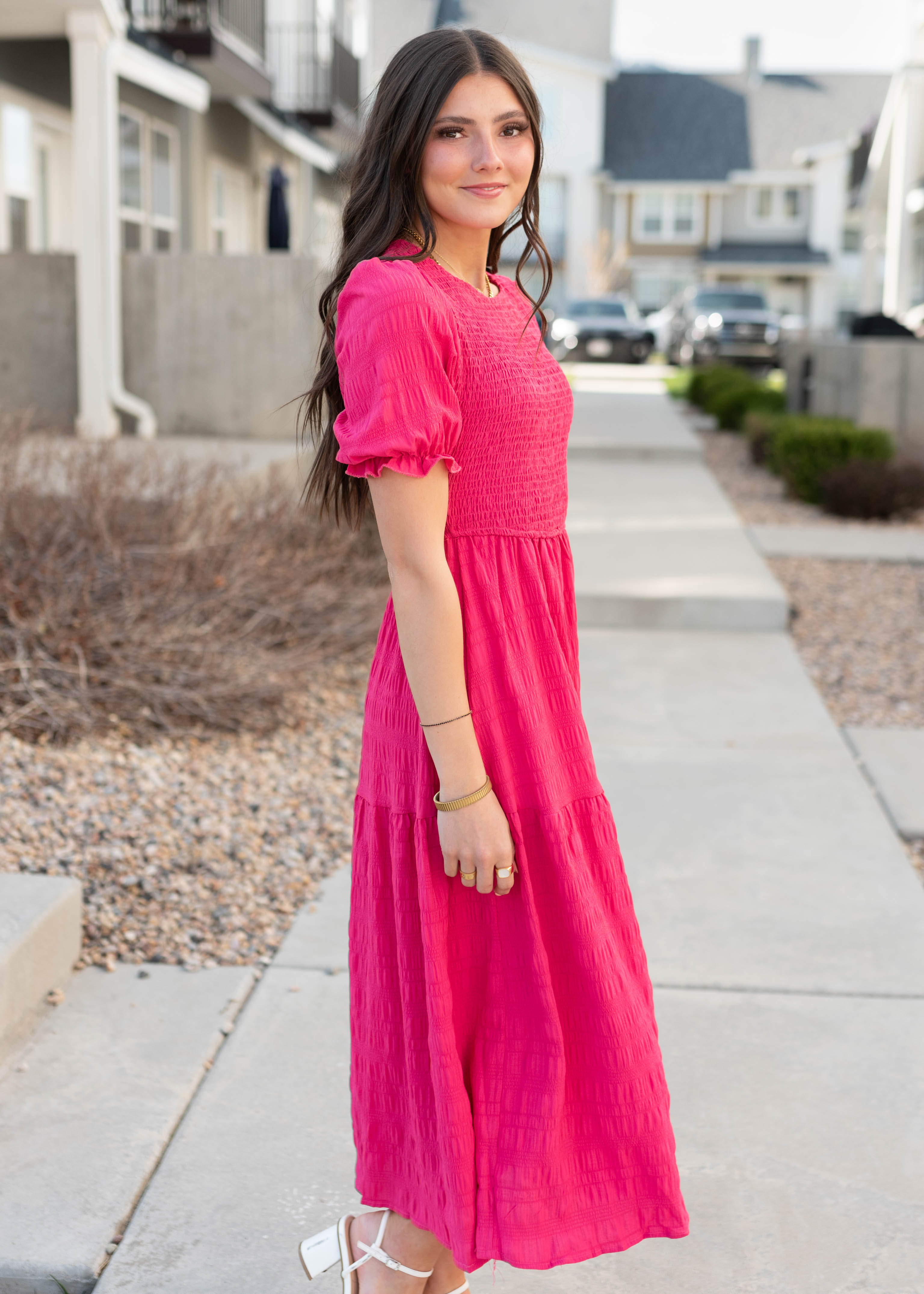 Marie Hot Pink Tiered Dress