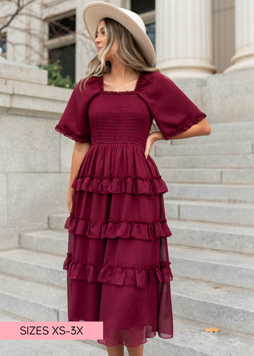 Marla Burgundy Tiered Dress