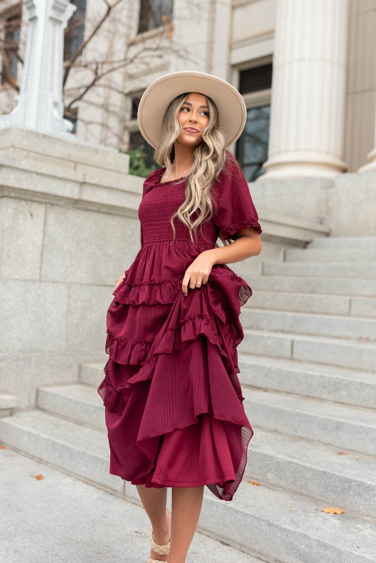 Marla Burgundy Tiered Dress