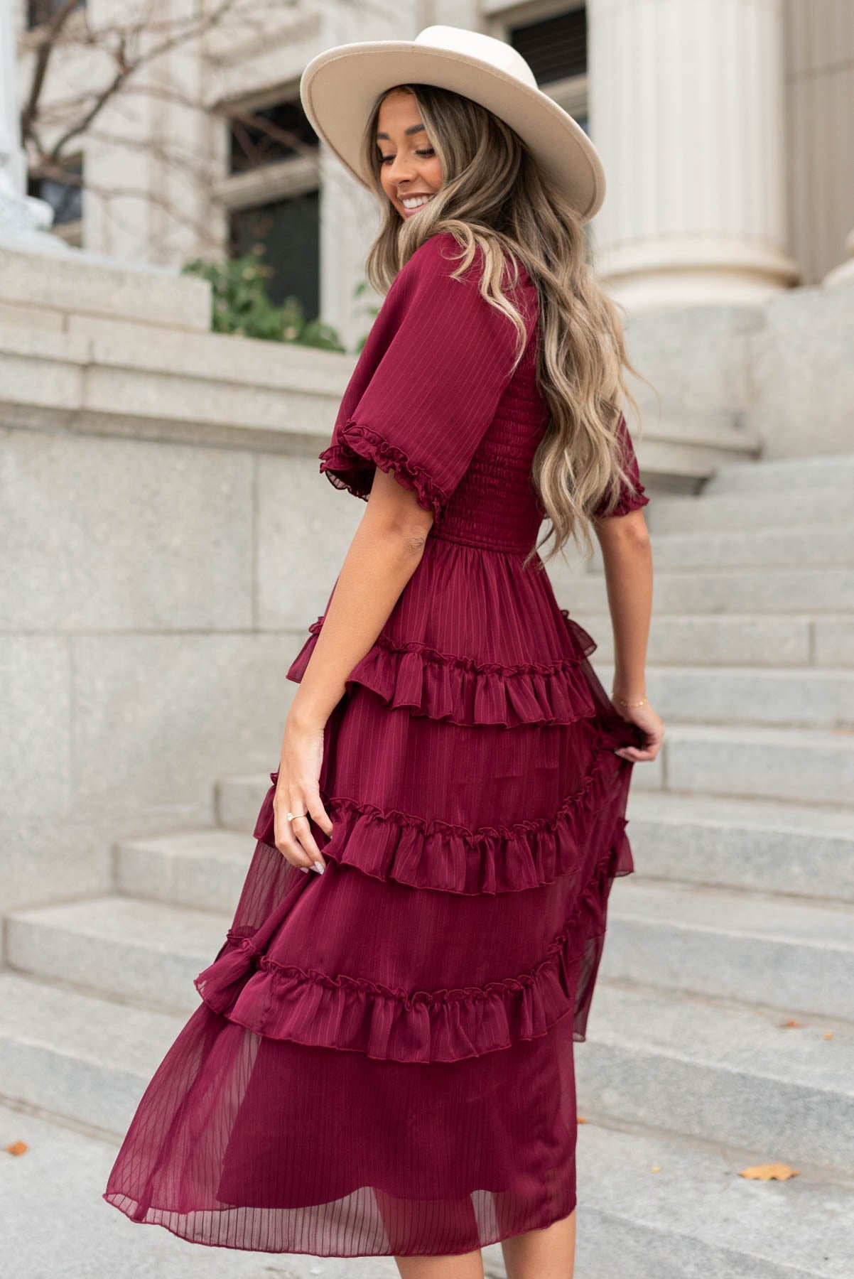 Marla Burgundy Tiered Dress