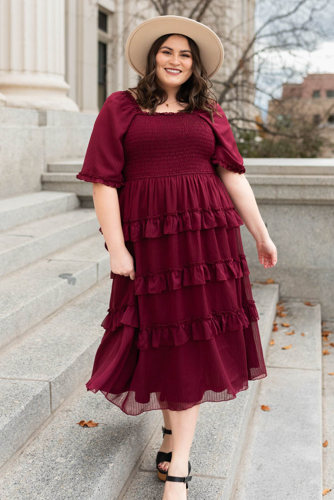 Marla Burgundy Tiered Dress