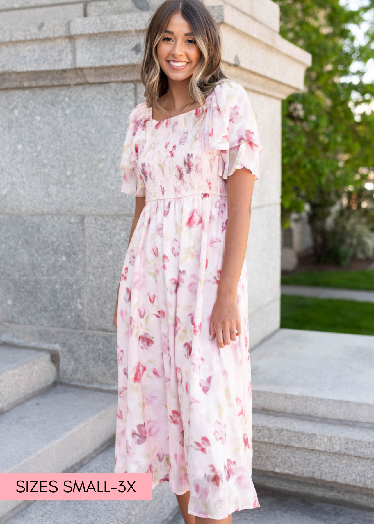 Marlie Blush Watercolor Floral Dress