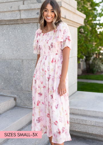 Marlie Blush Watercolor Floral Dress
