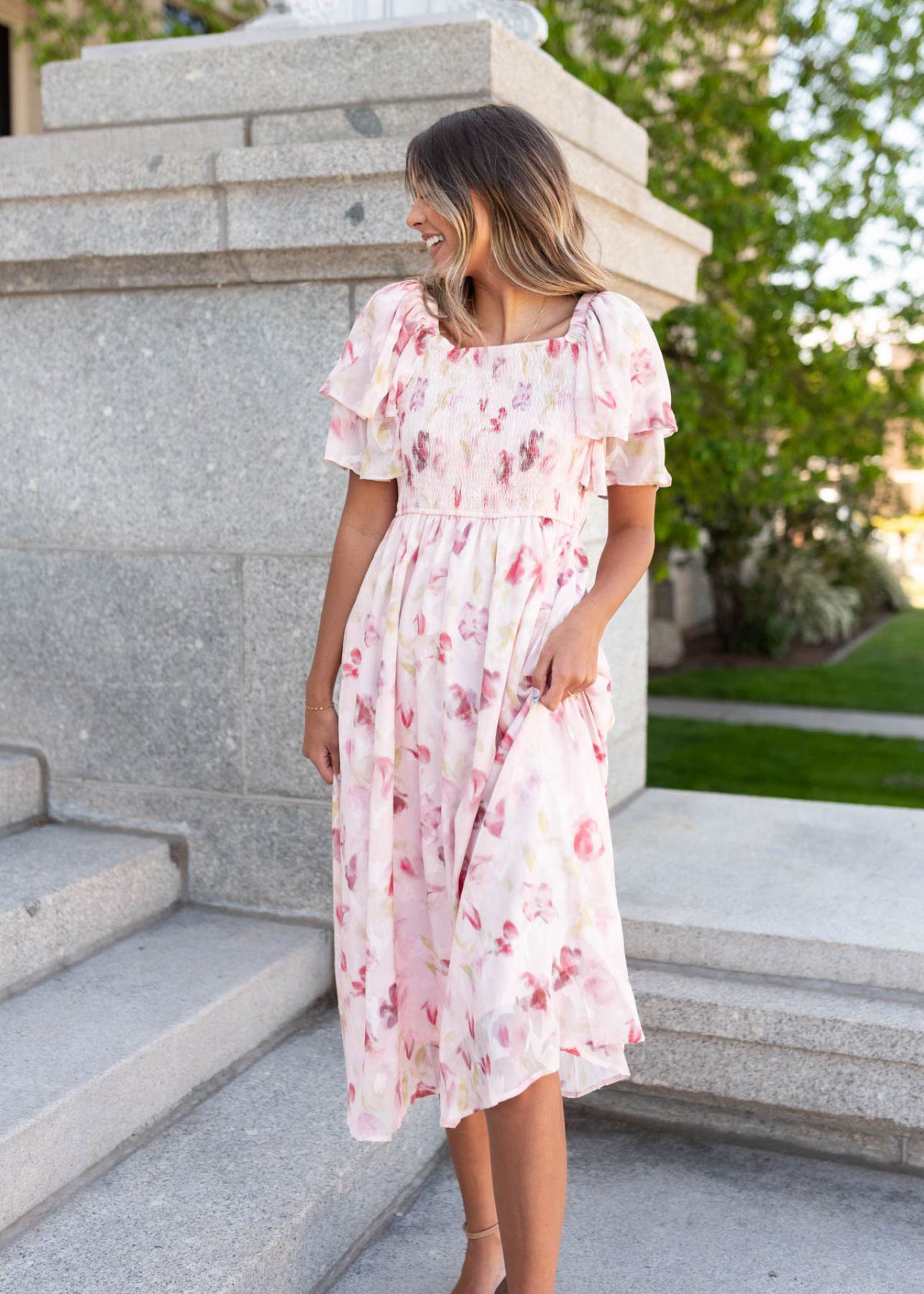 Marlie Blush Watercolor Floral Dress