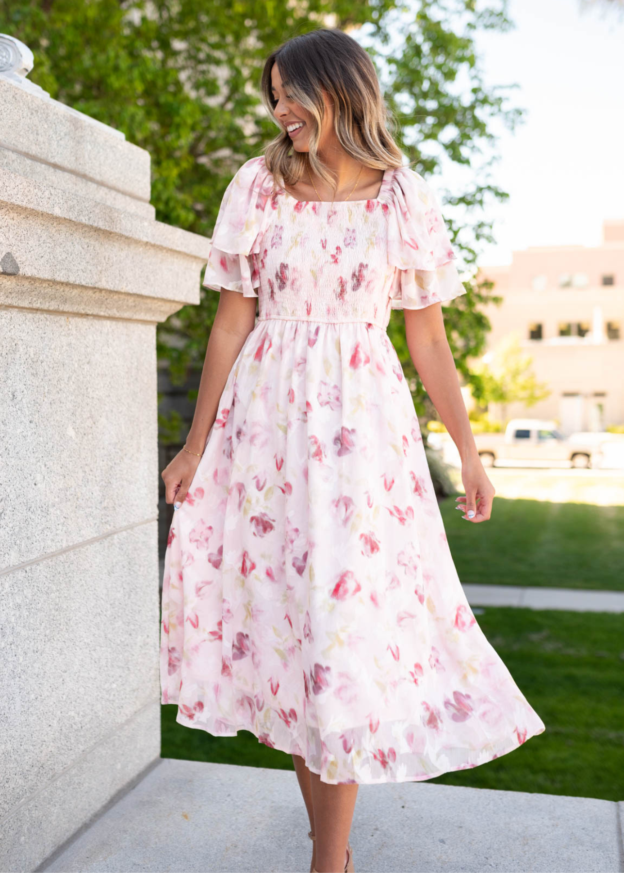 Marlie Blush Watercolor Floral Dress