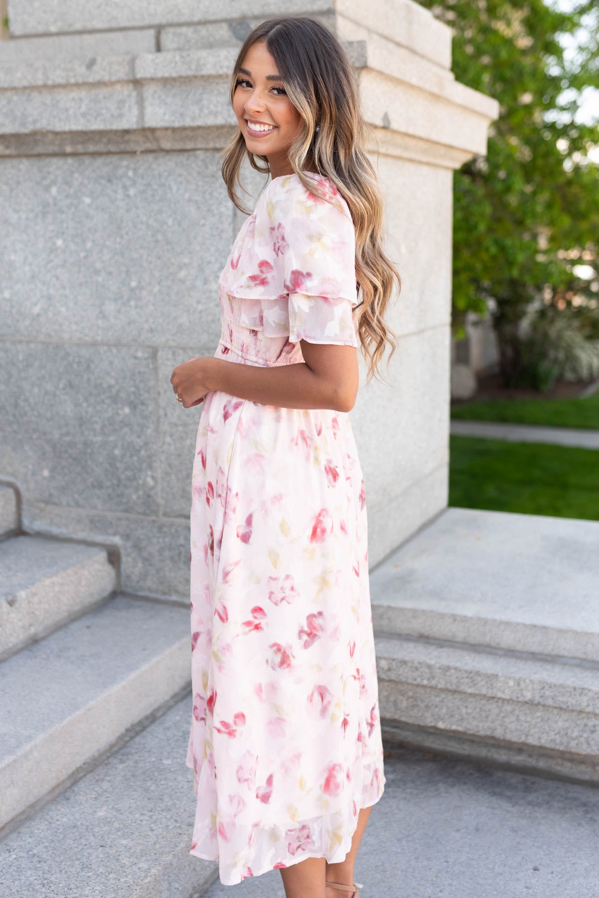 Marlie Blush Watercolor Floral Dress