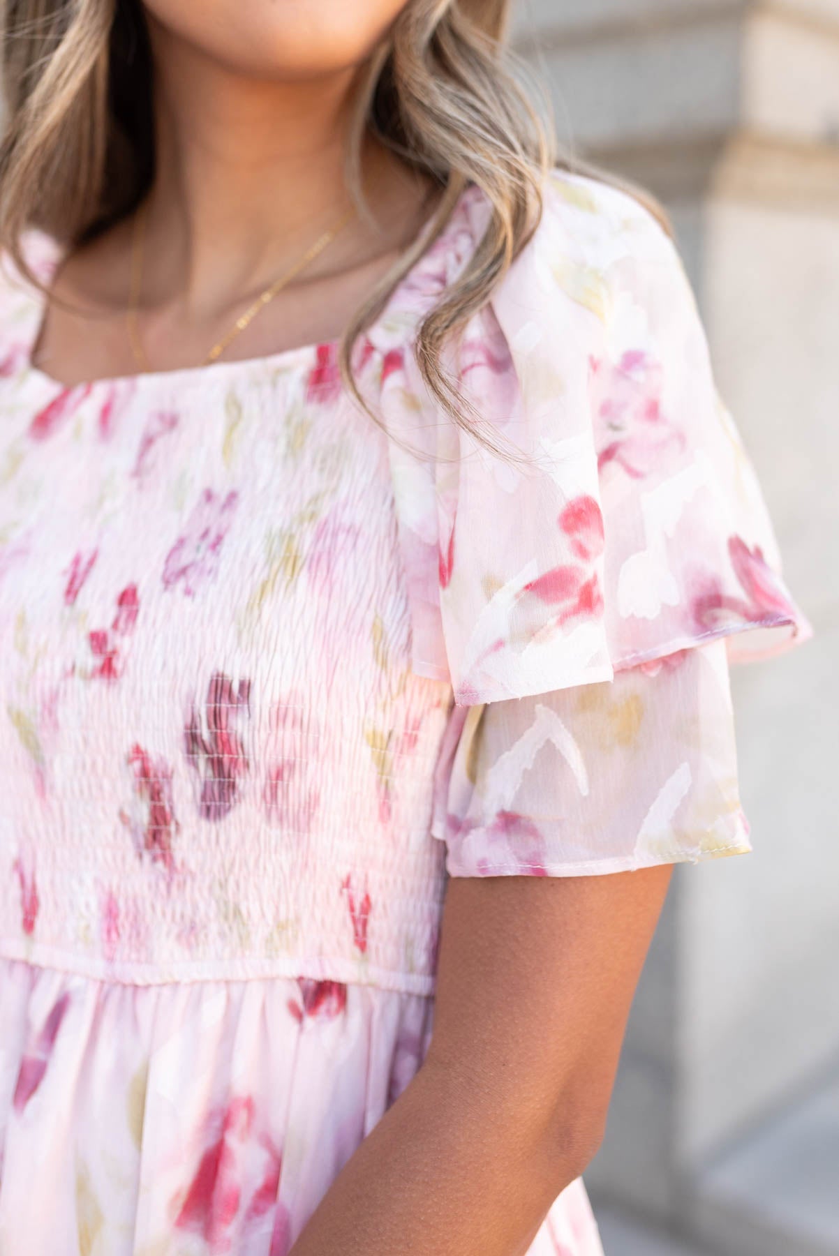 Marlie Blush Watercolor Floral Dress