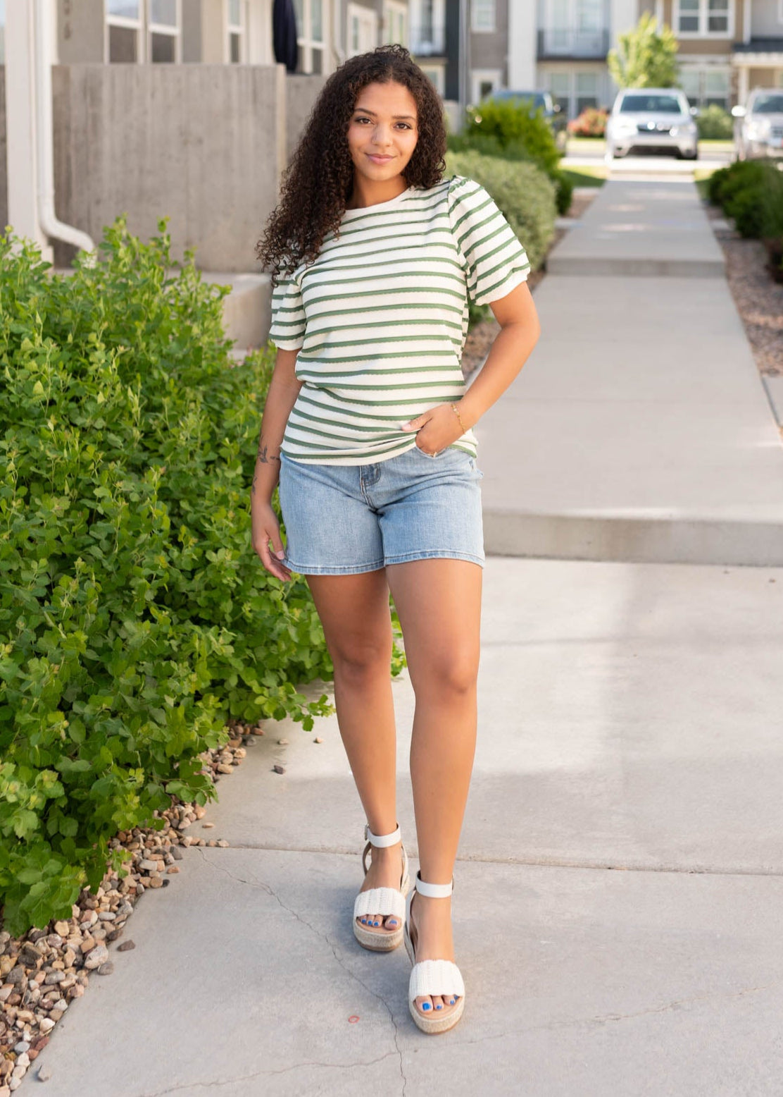 Marly Green Striped Top