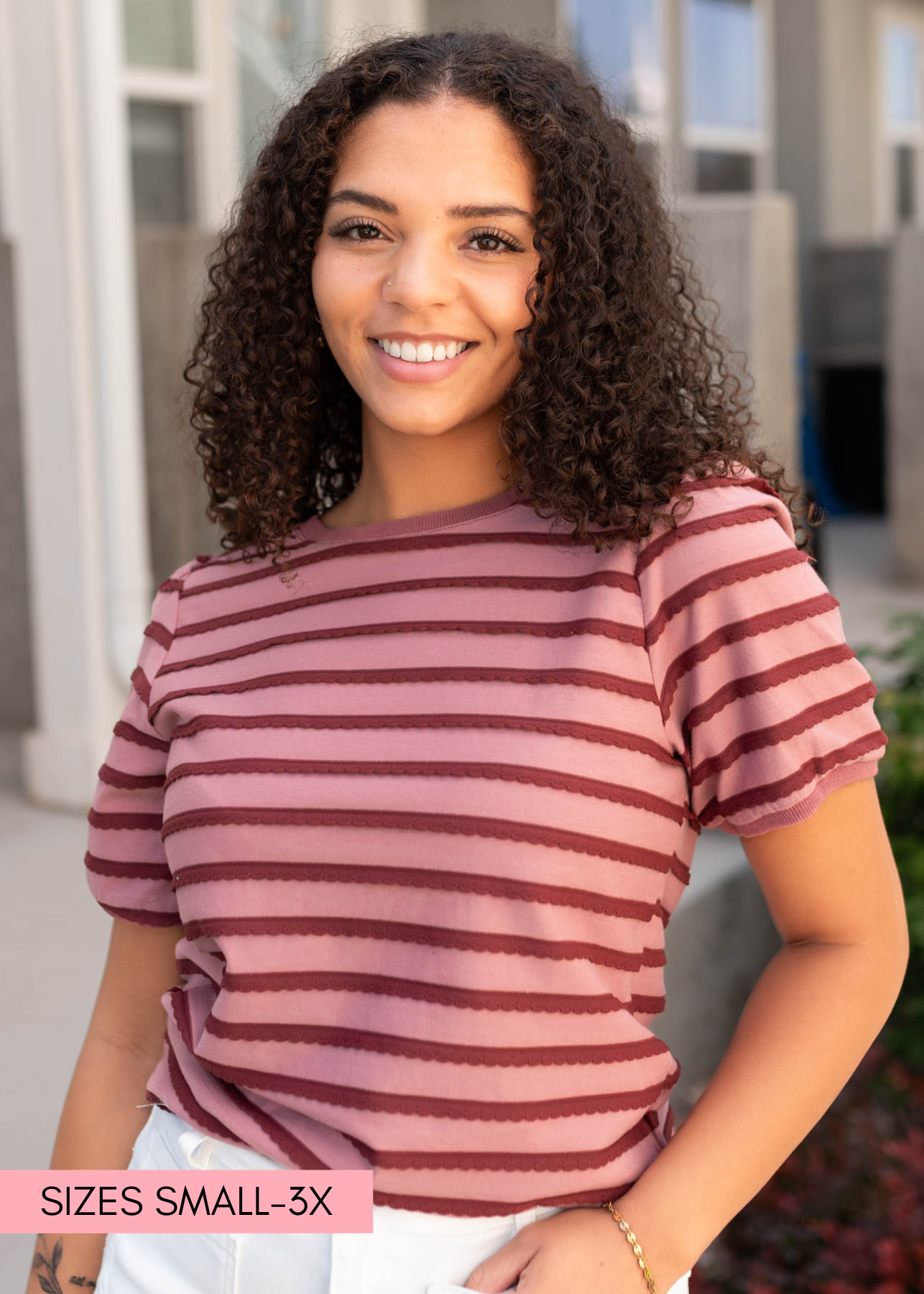 Marly Pink and Burgundy Striped Top