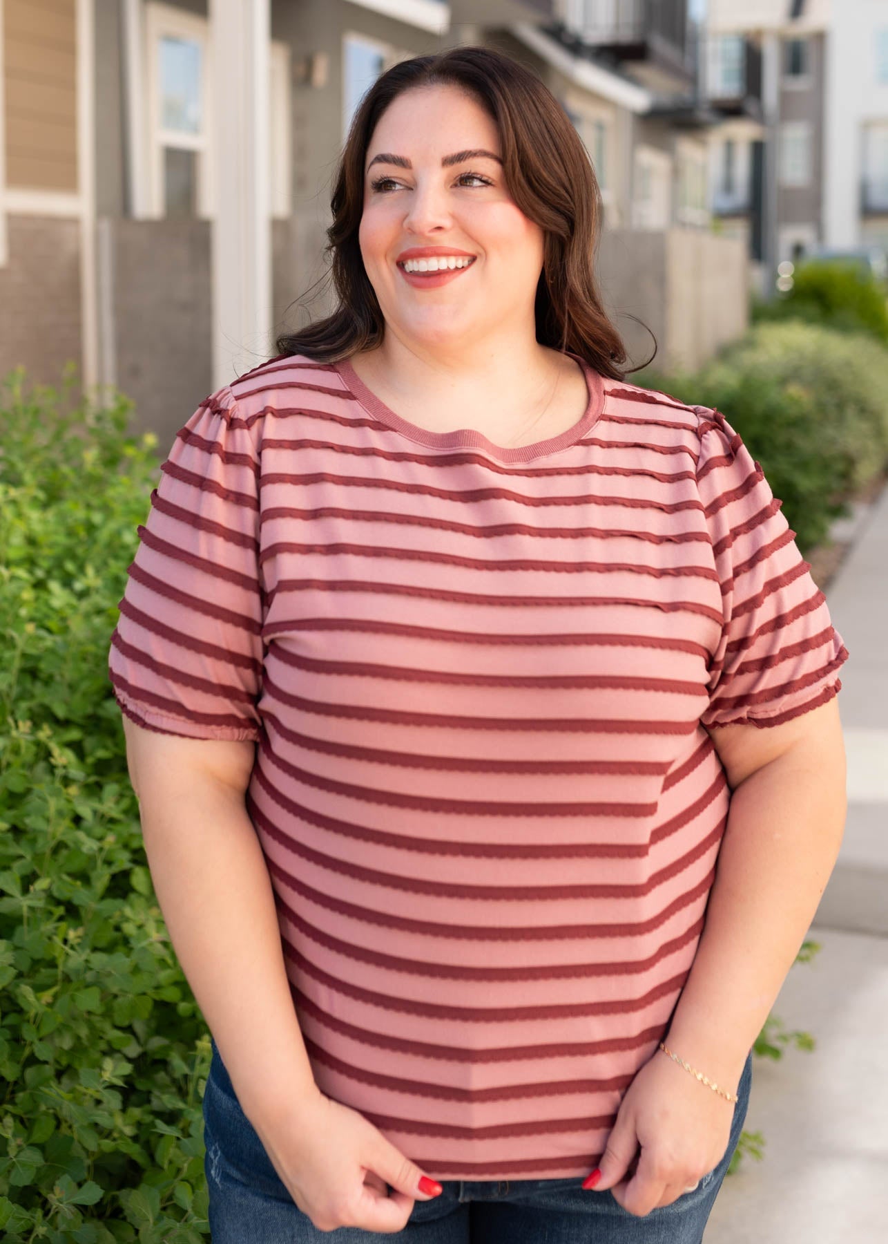 Marly Pink and Burgundy Striped Top
