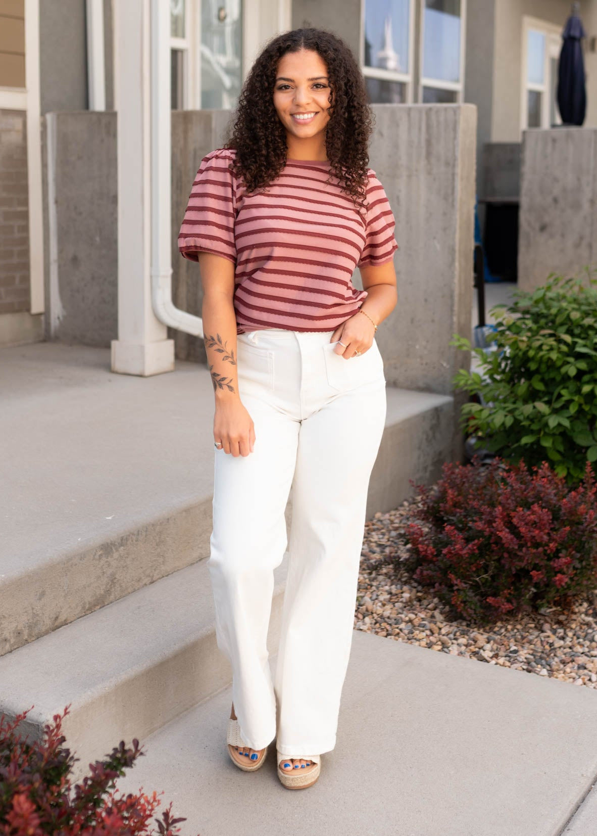 Marly Pink and Burgundy Striped Top