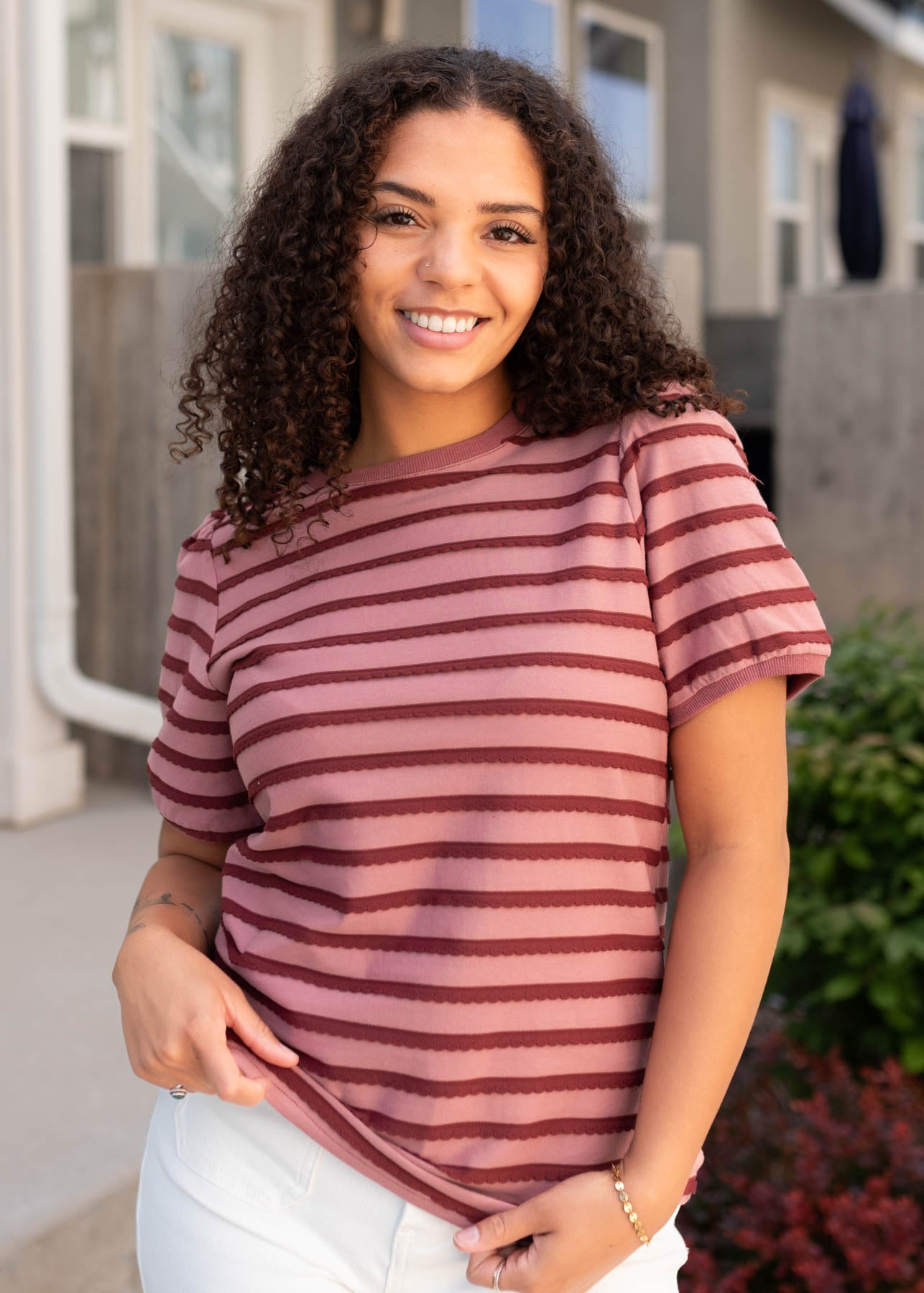 Marly Pink and Burgundy Striped Top