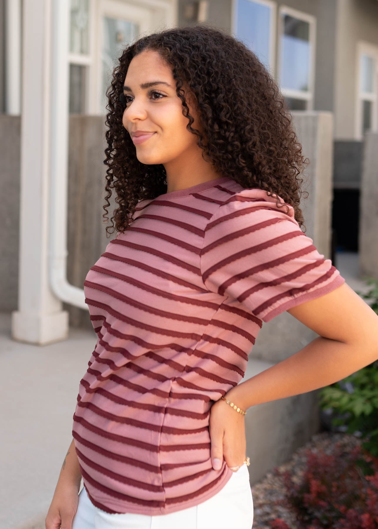 Marly Pink and Burgundy Striped Top