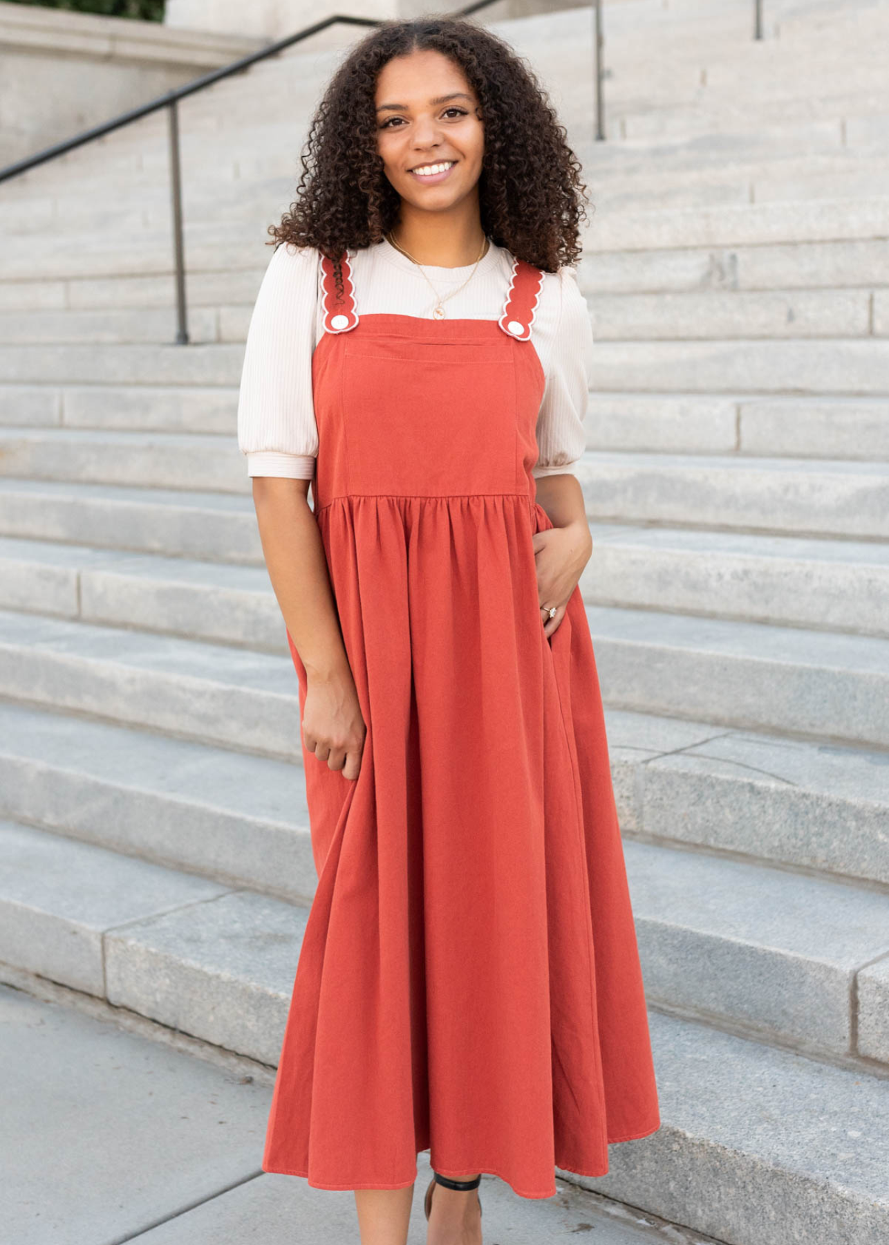 Marsha Burnt Orange Overall Dress