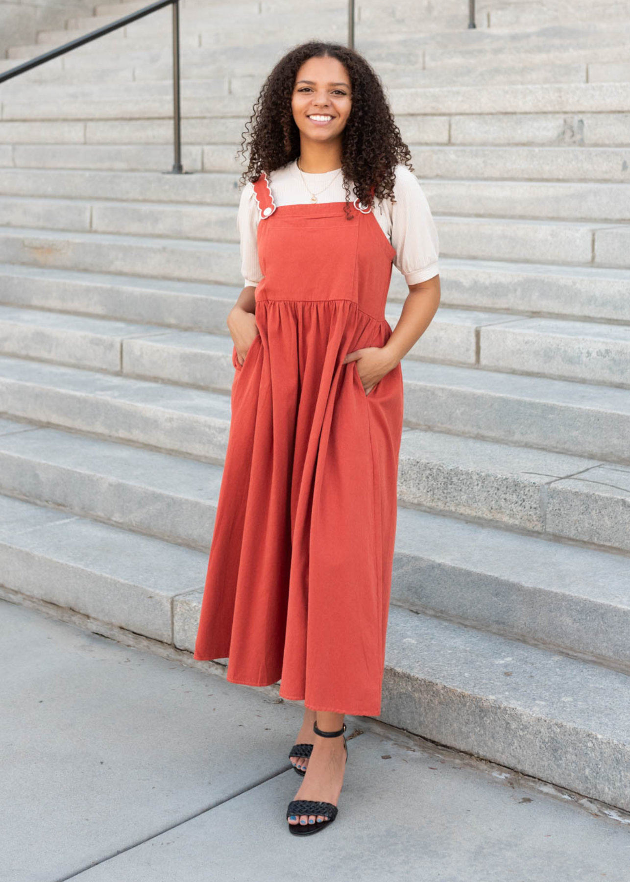 Marsha Burnt Orange Overall Dress