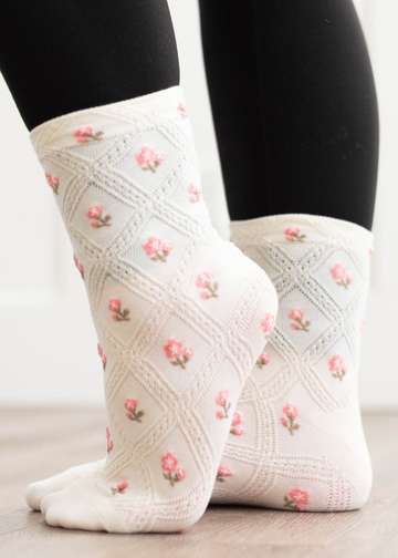 Mary Cream Flower Socks