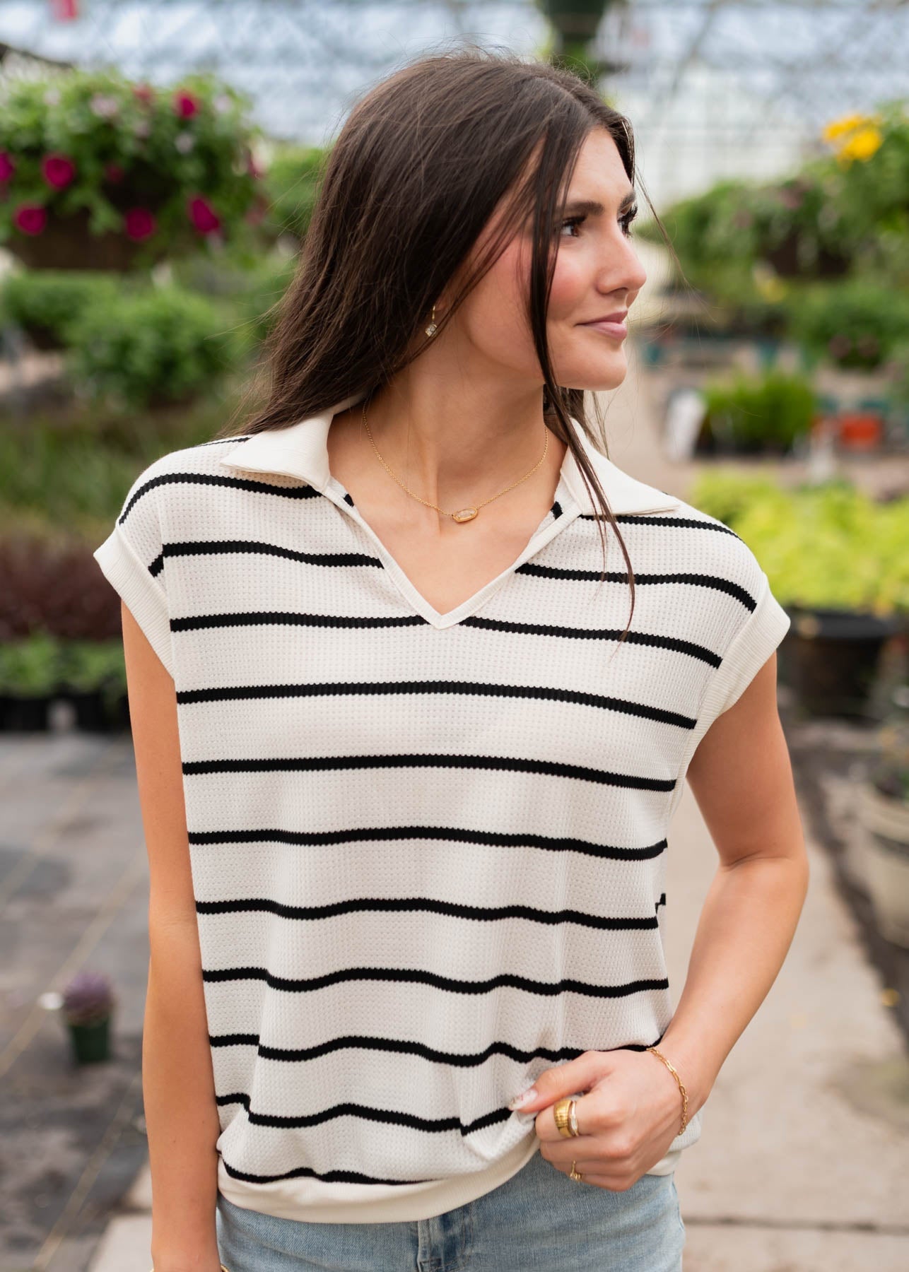Maya Black Stripe Collared Top