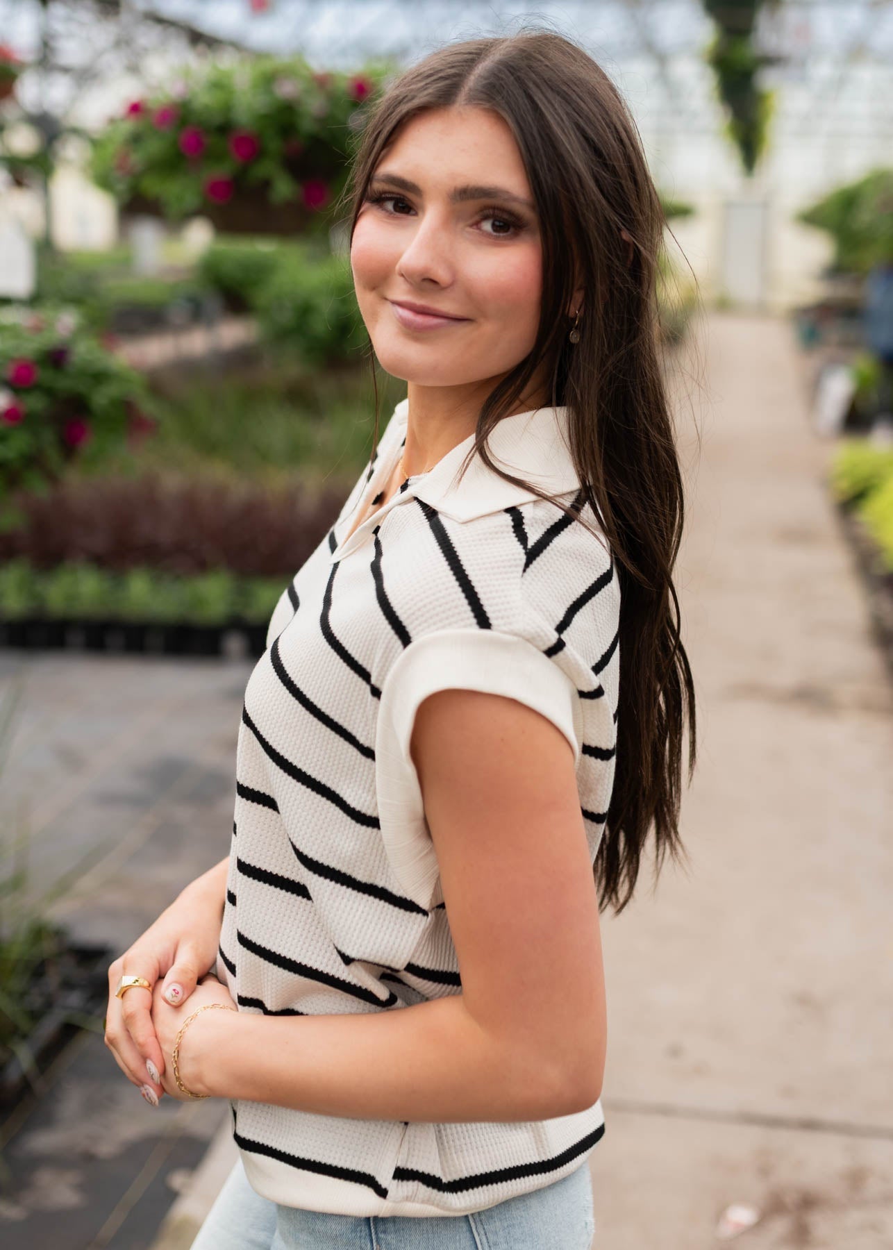 Maya Black Stripe Collared Top