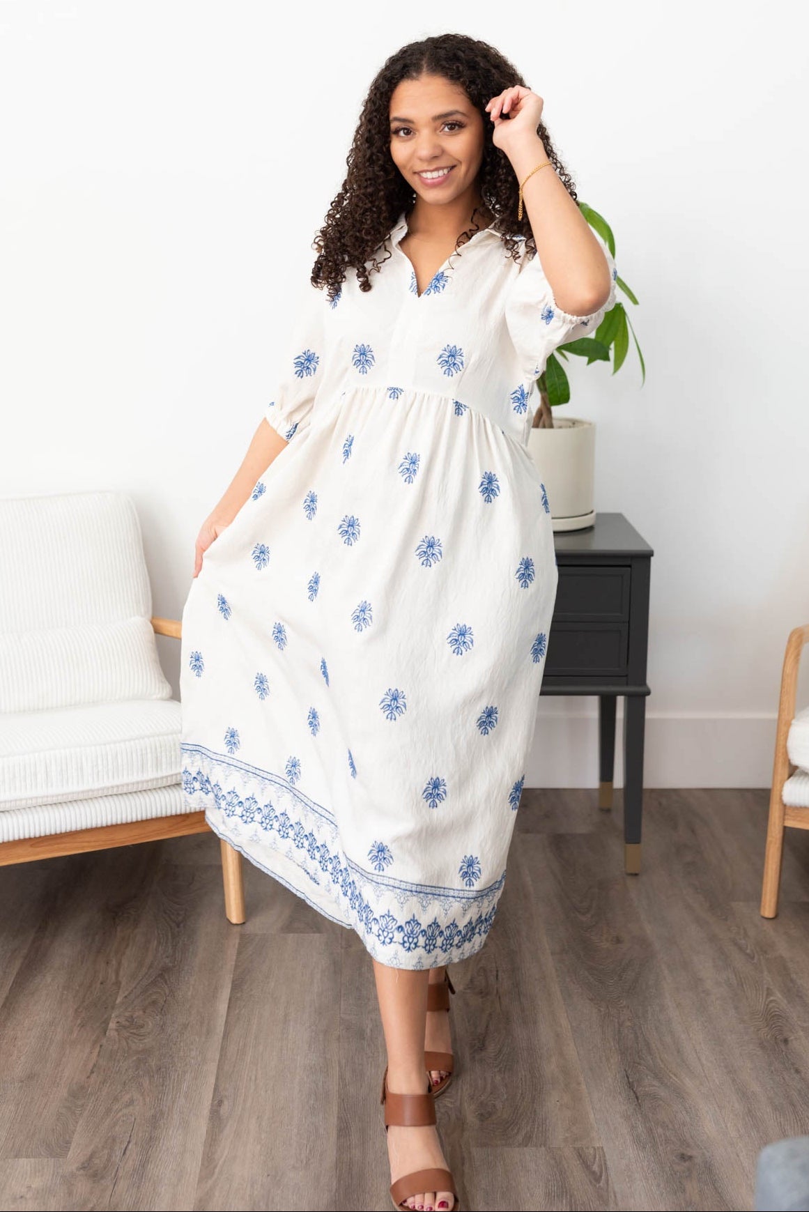 Maycee Cream Embroidered Dress