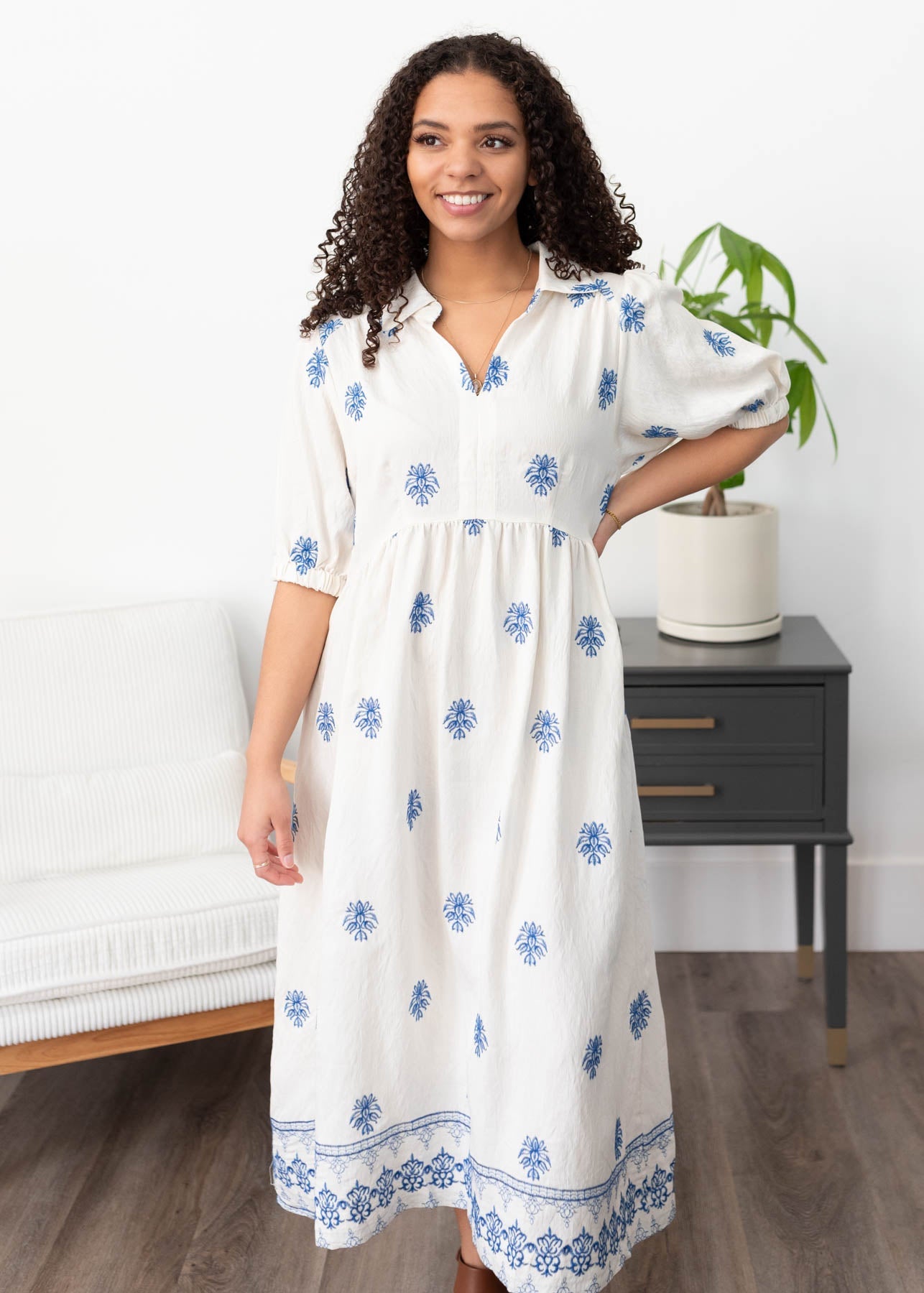 Maycee Cream Embroidered Dress