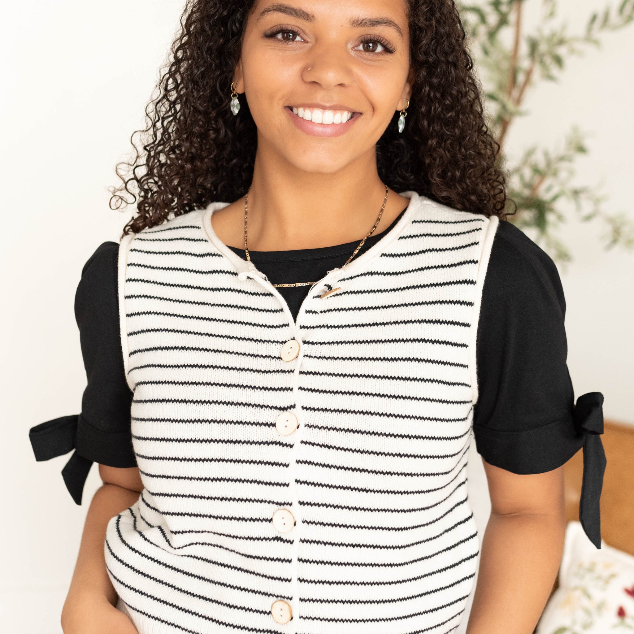 Maylee Navy Stripe Button Sweater Vest