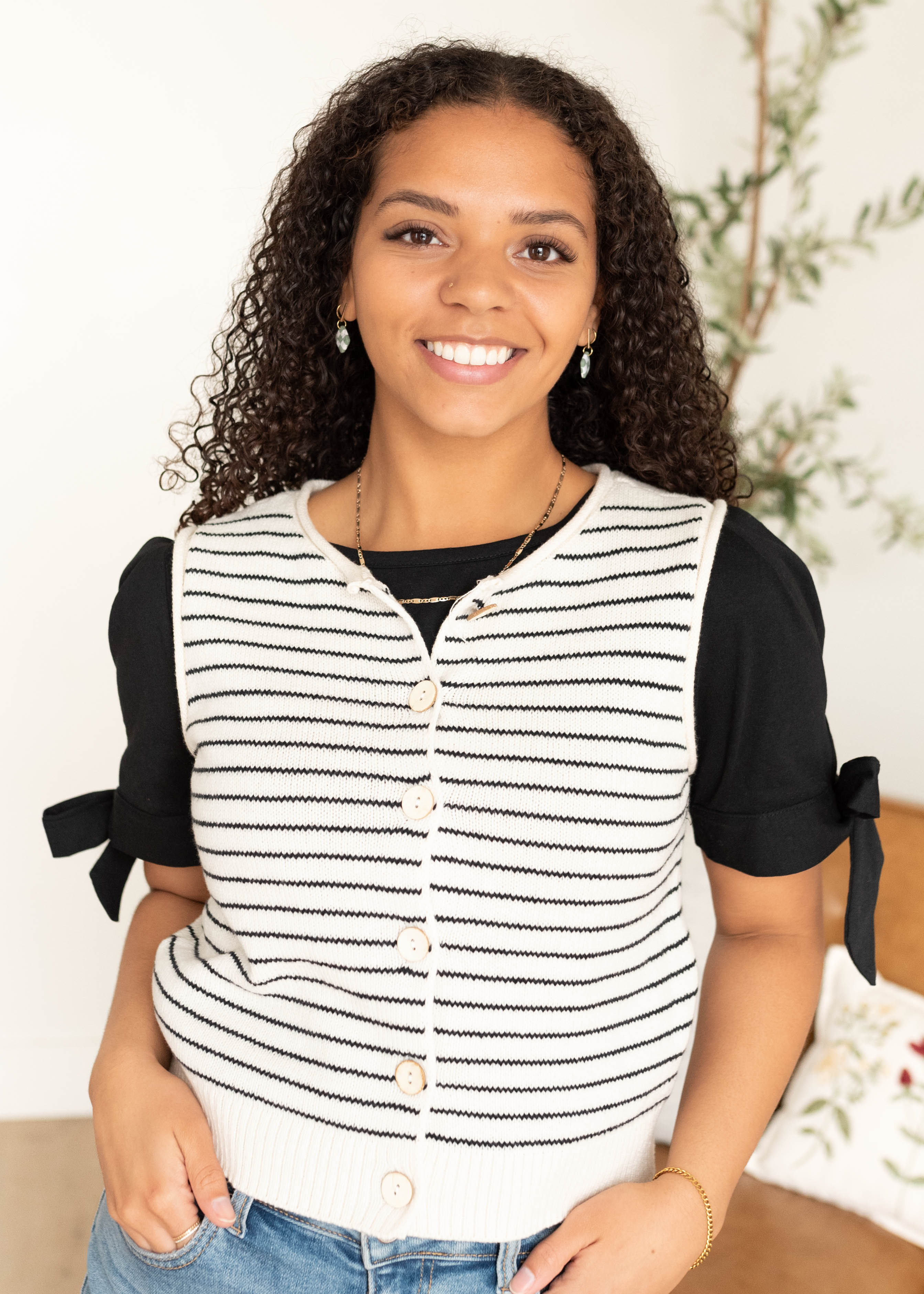 Maylee Navy Stripe Button Sweater Vest