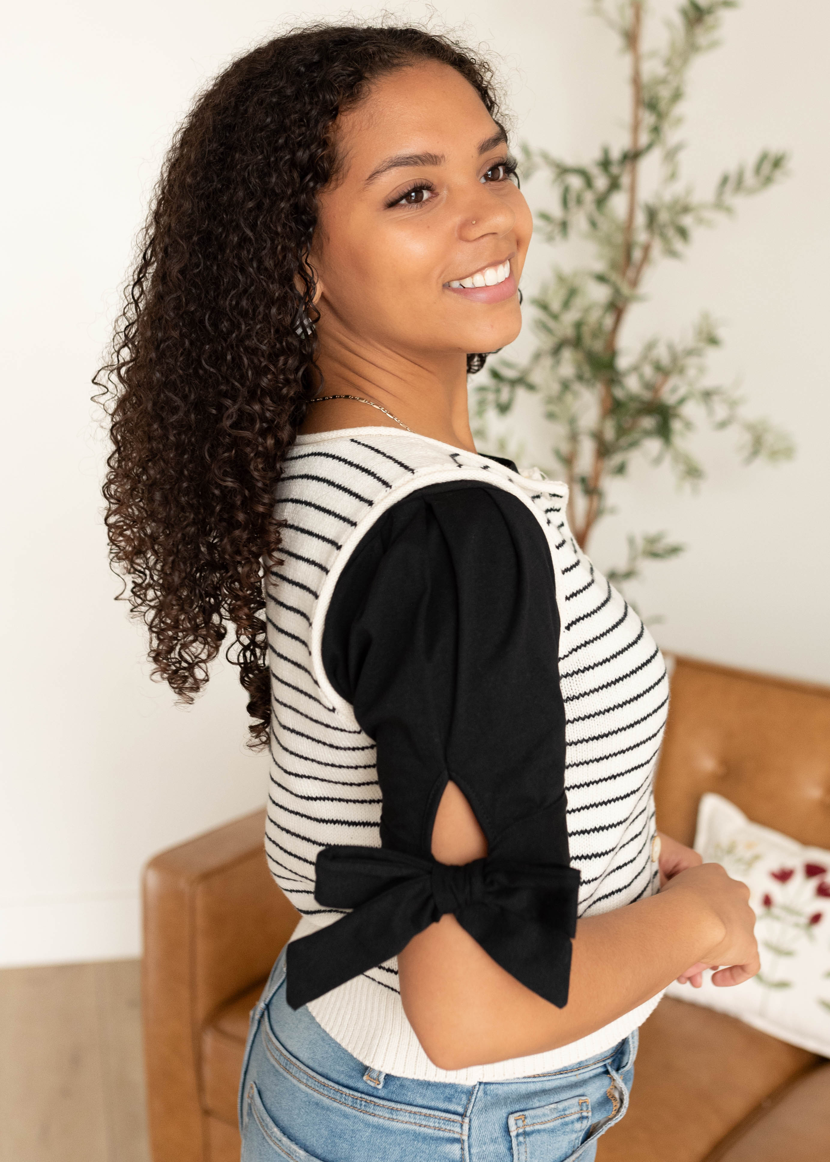 Maylee Navy Stripe Button Sweater Vest