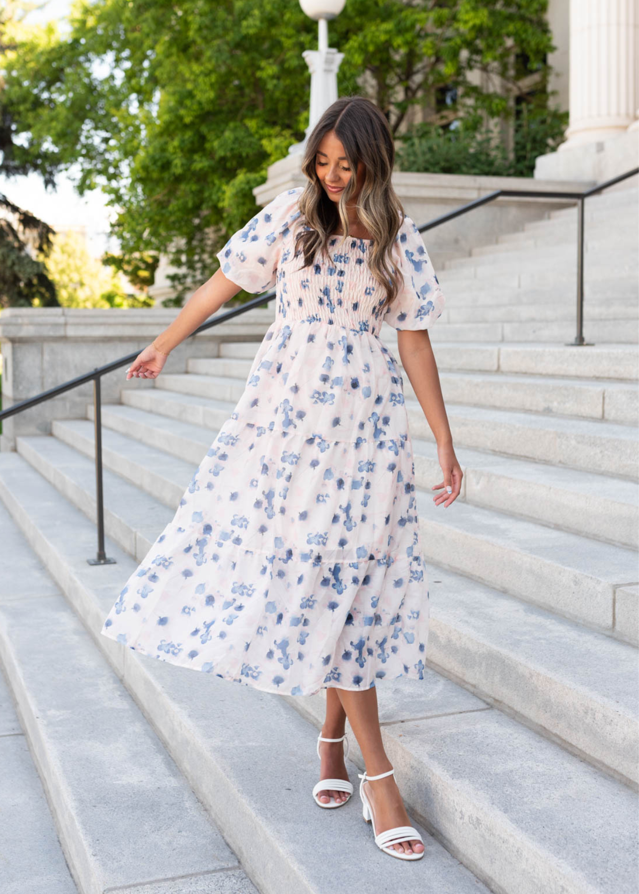 Maylene Blue Floral Smocked Dress