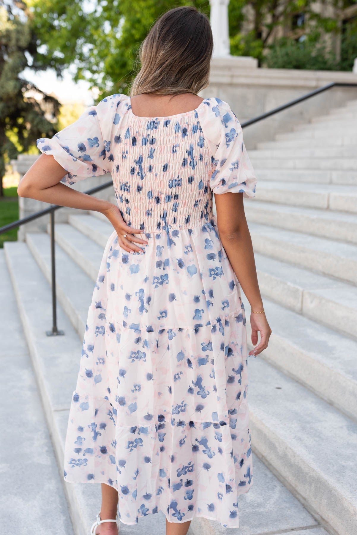 Maylene Blue Floral Smocked Dress