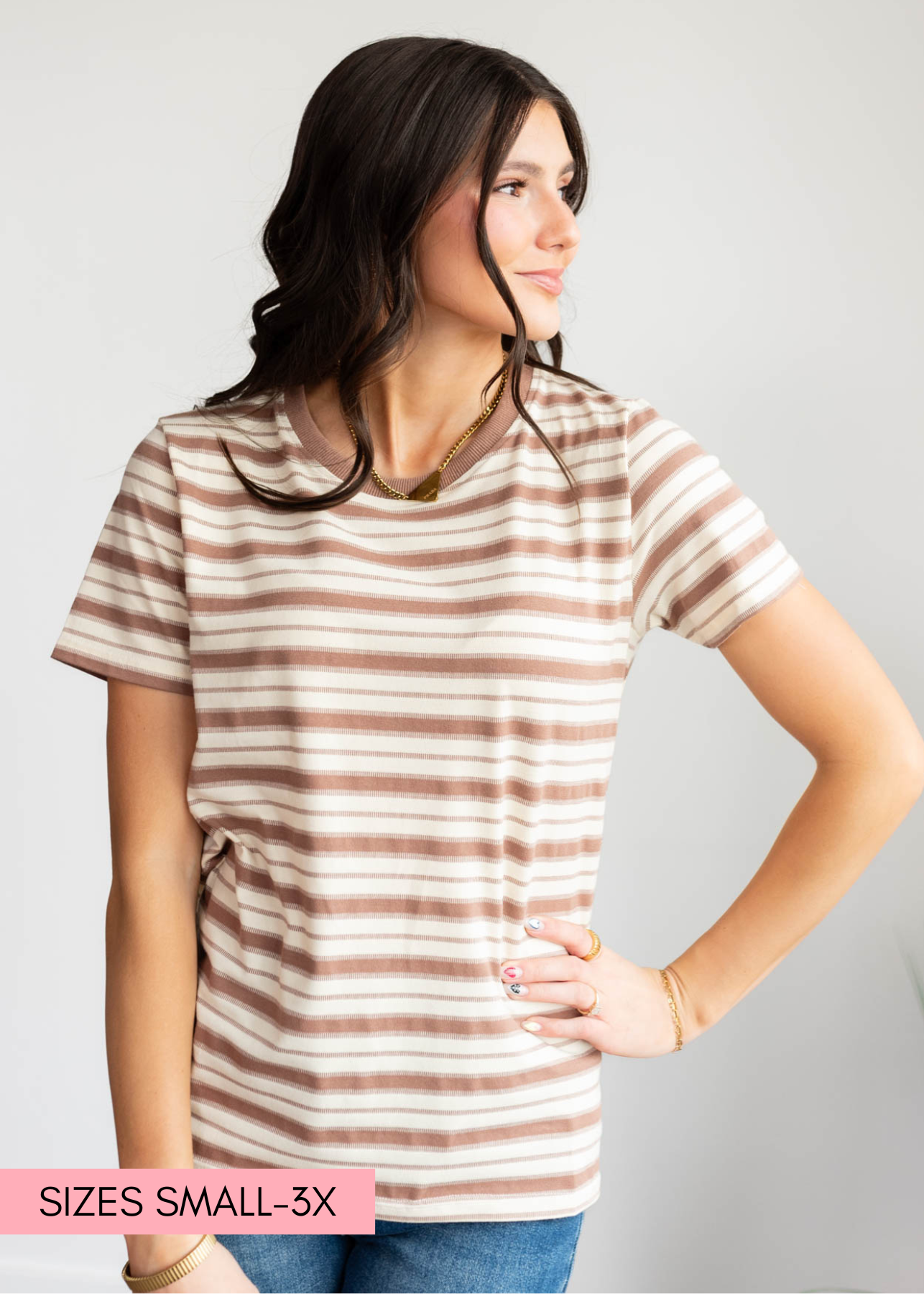 Meghan Taupe Stripe Top