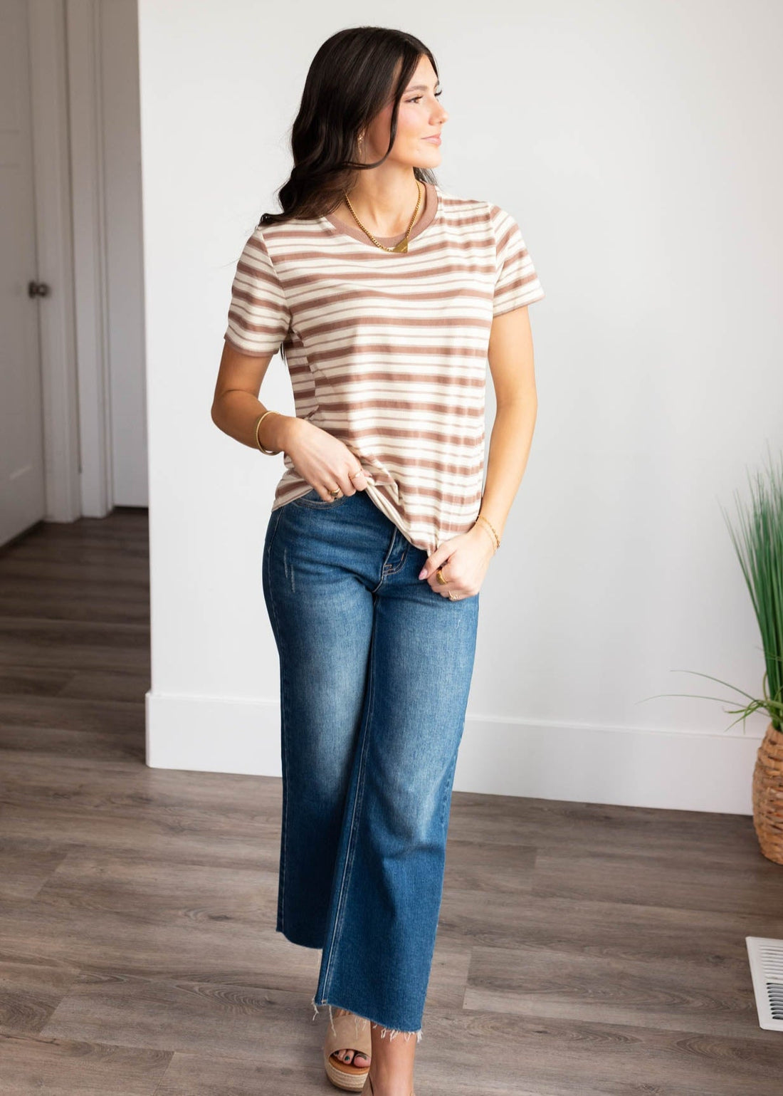 Meghan Taupe Stripe Top