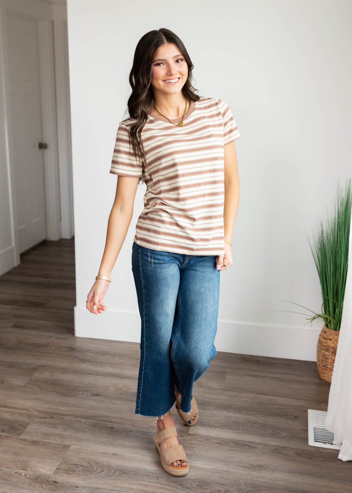 Meghan Taupe Stripe Top