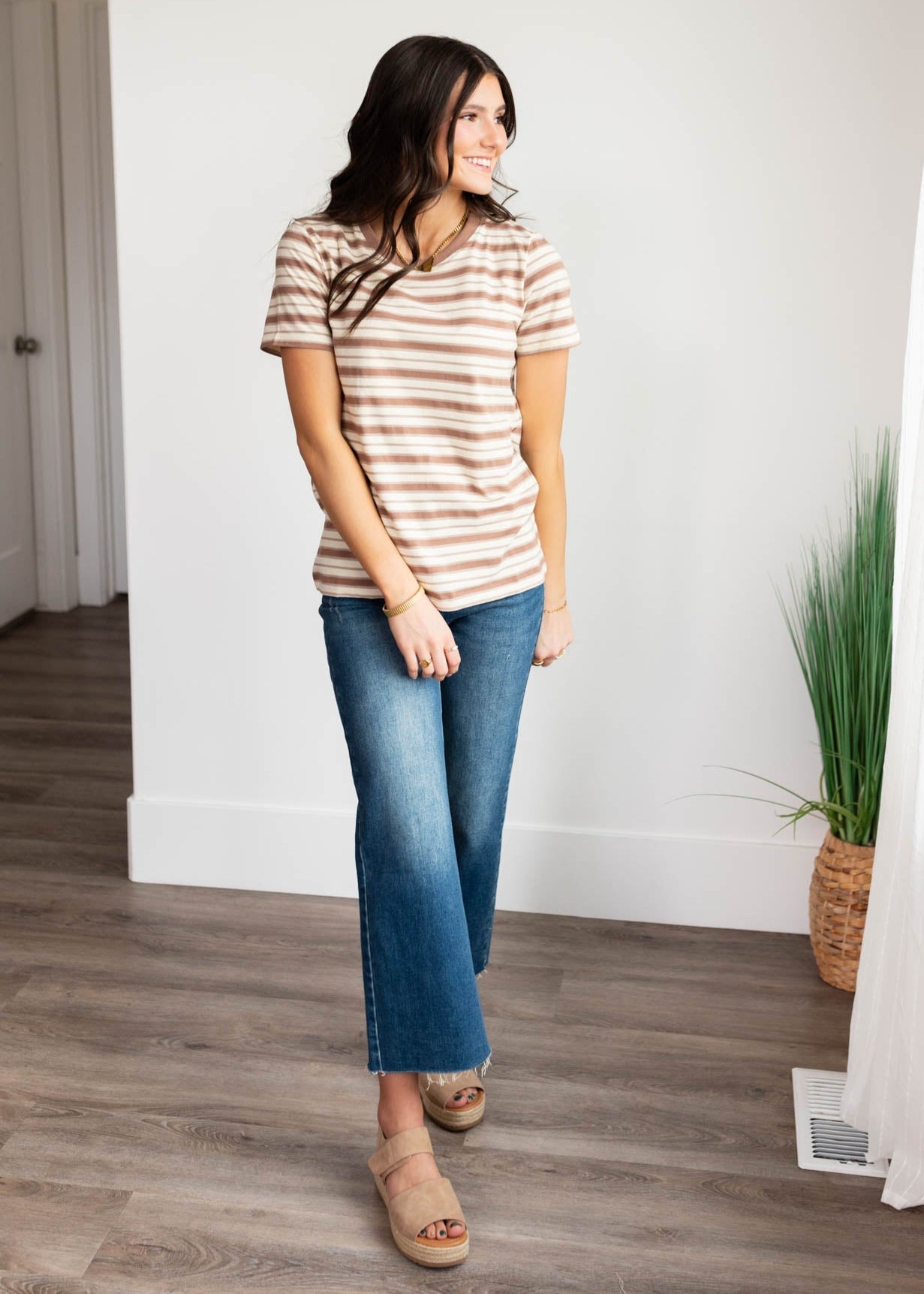 Meghan Taupe Stripe Top