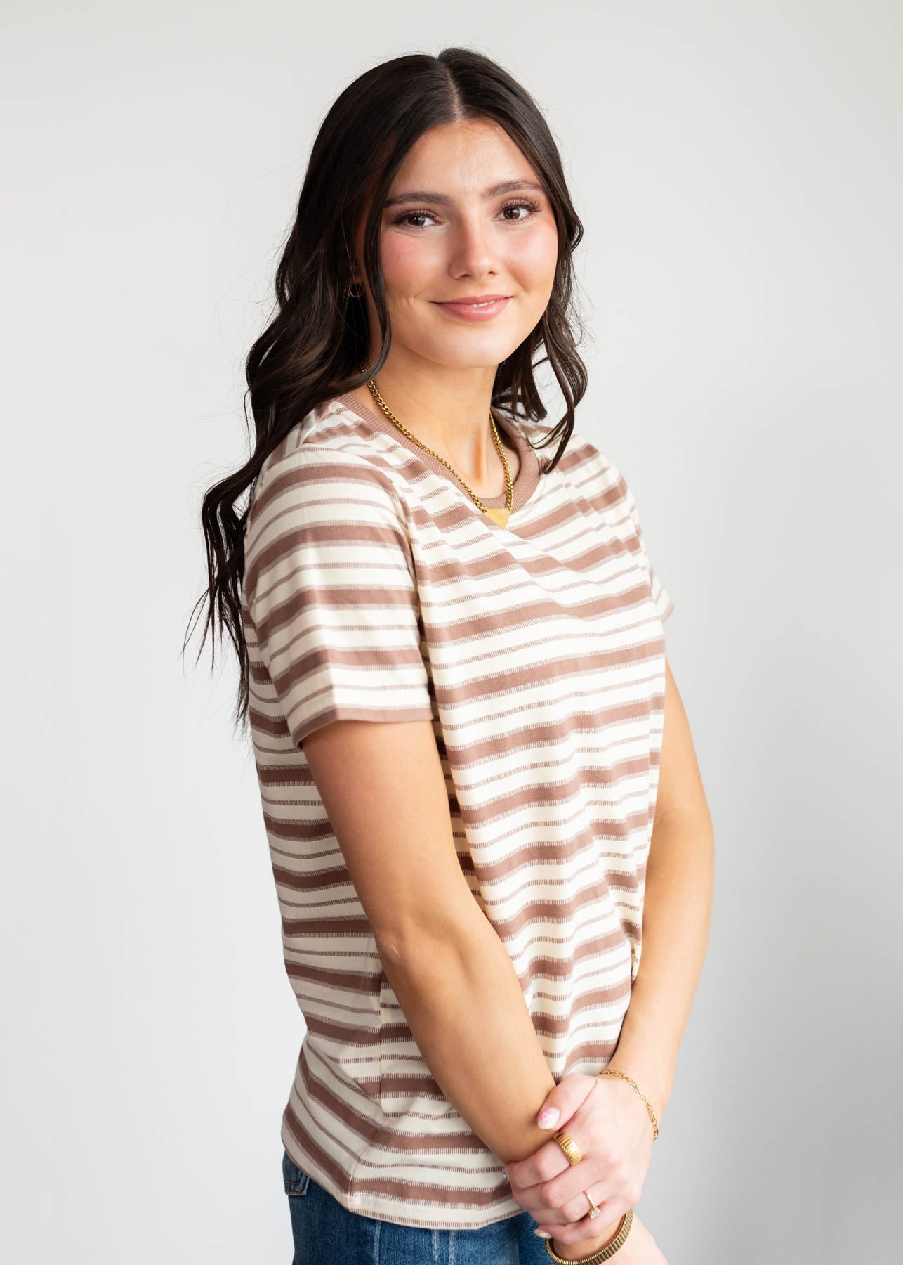 Meghan Taupe Stripe Top