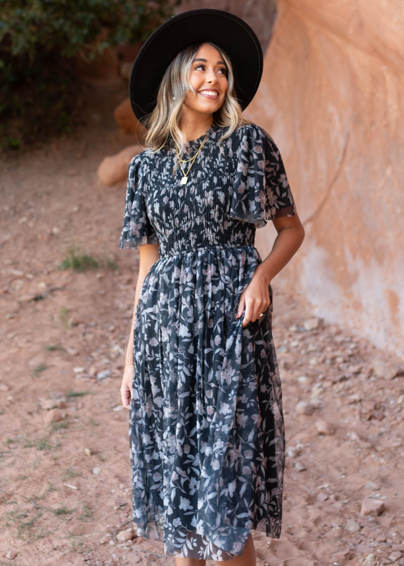 Melana Black Floral Dress