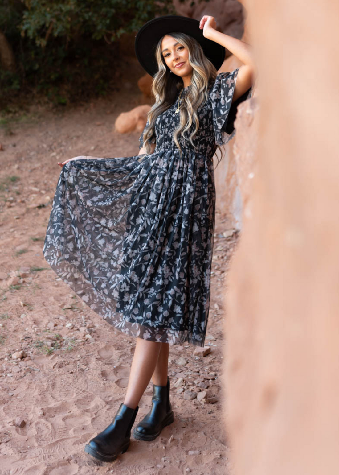 Melana Black Floral Dress