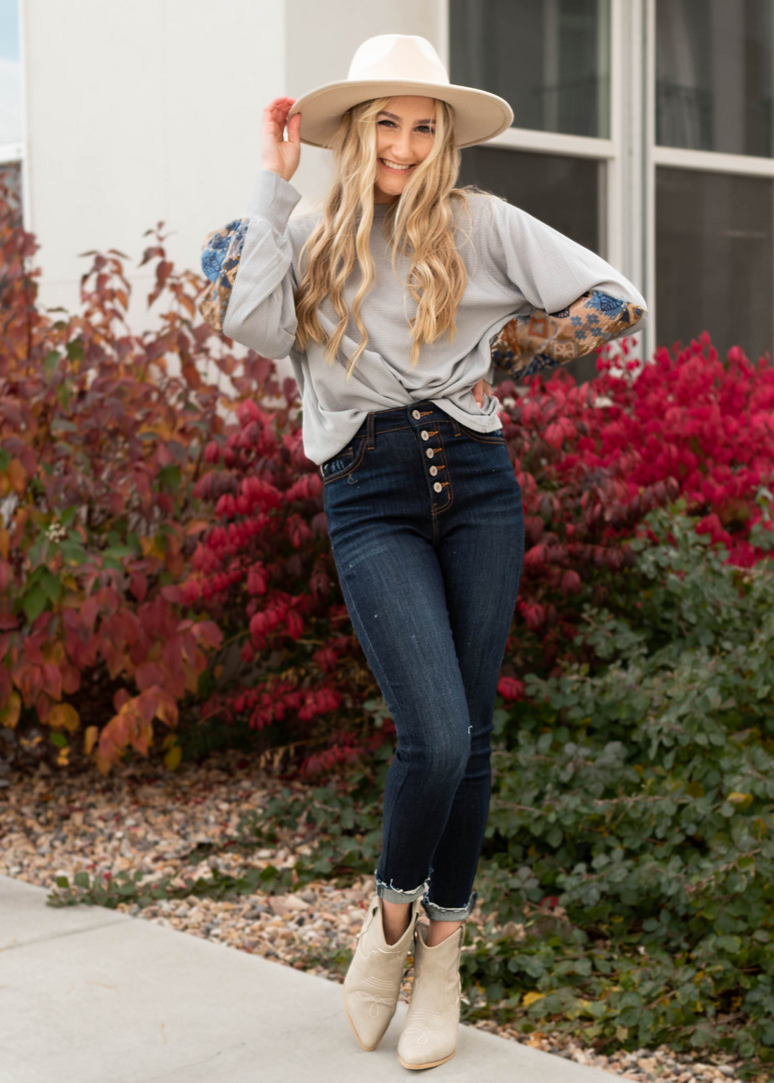 Mia Grey Patterned Long Sleeve Shirt
