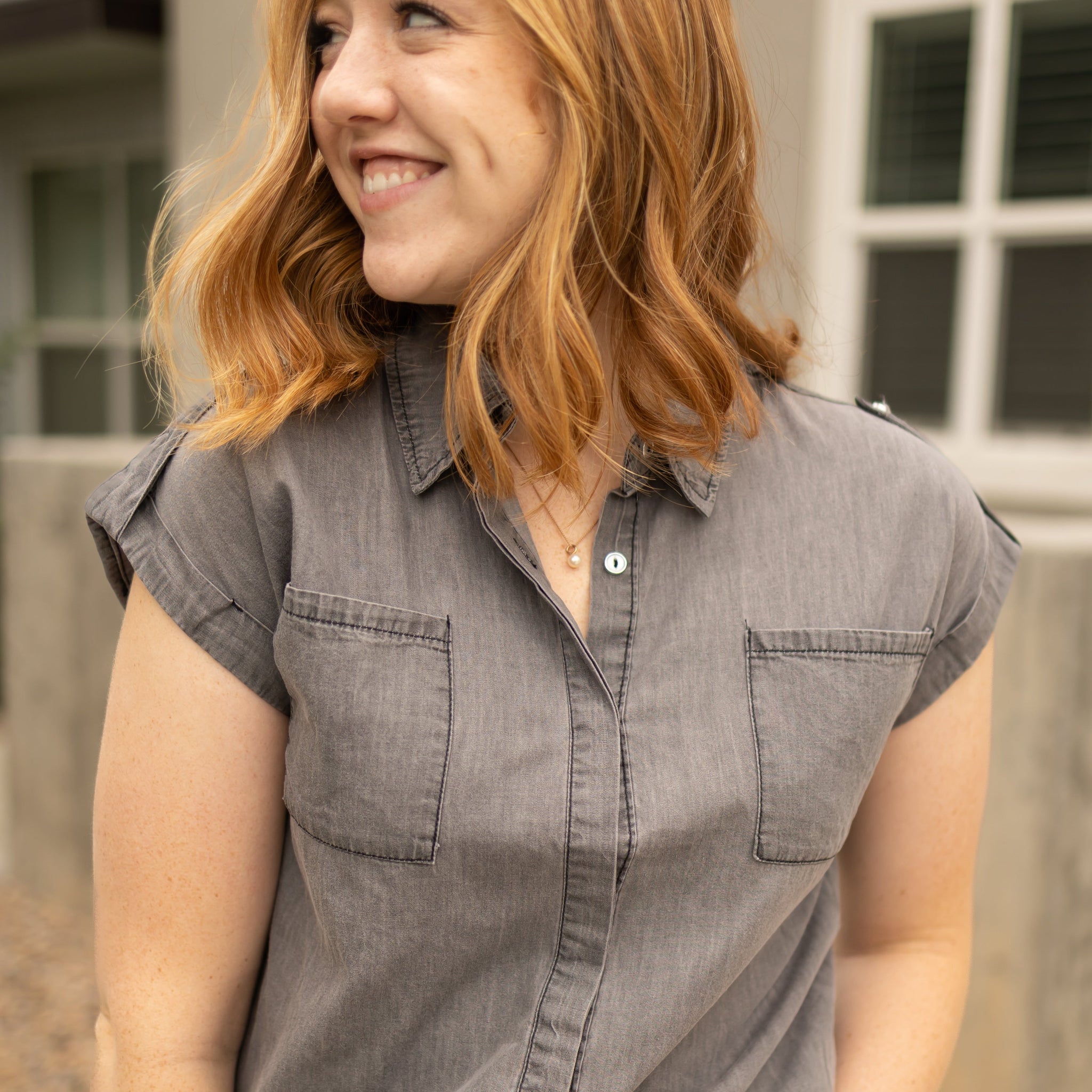 Miana Light Grey Denim Top