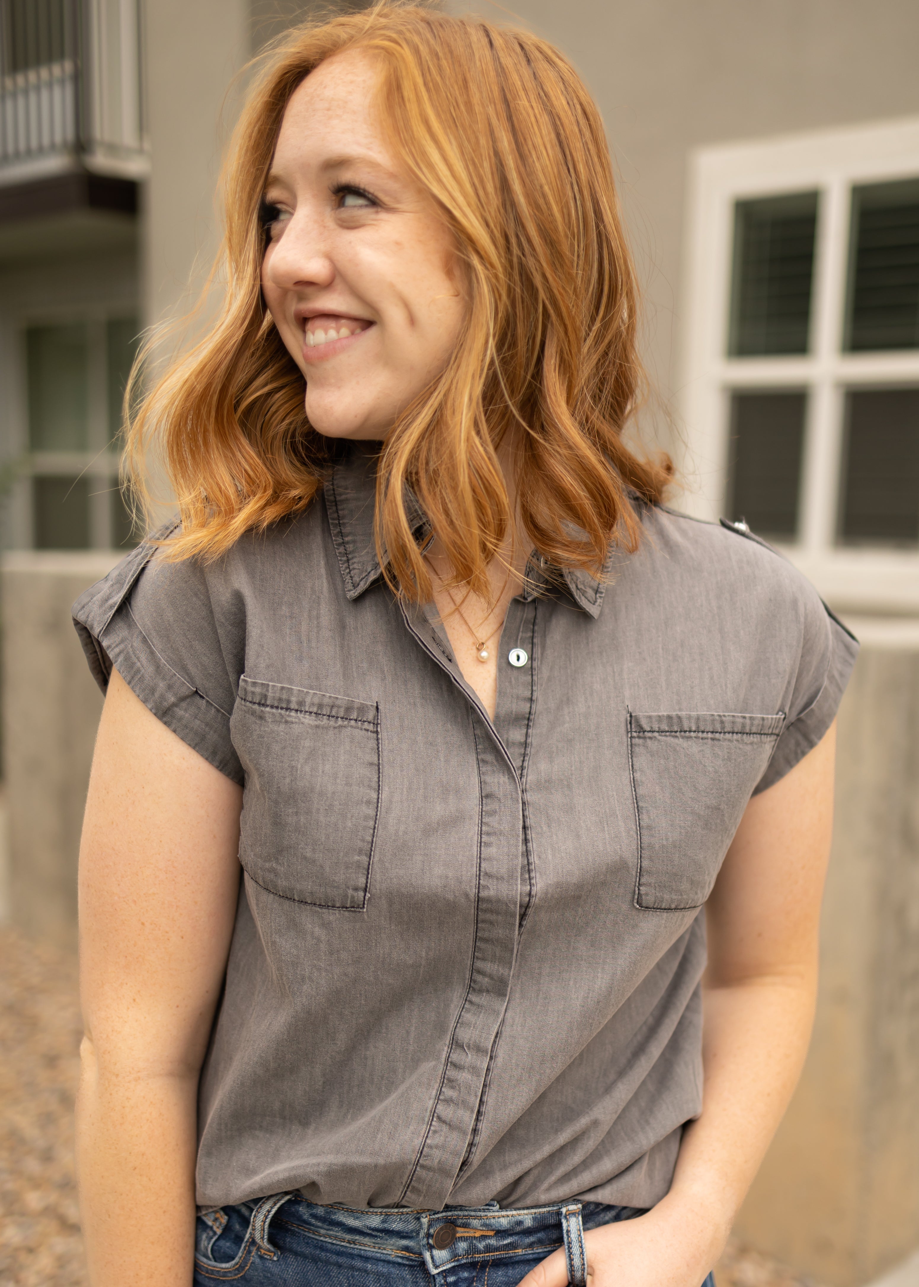 Miana Light Grey Denim Top