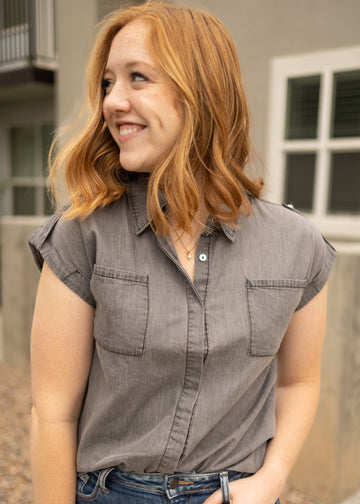 Miana Light Grey Denim Top