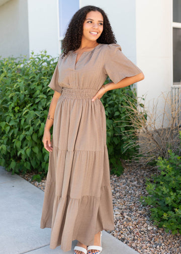 Mika Pale Brown Tiered Dress