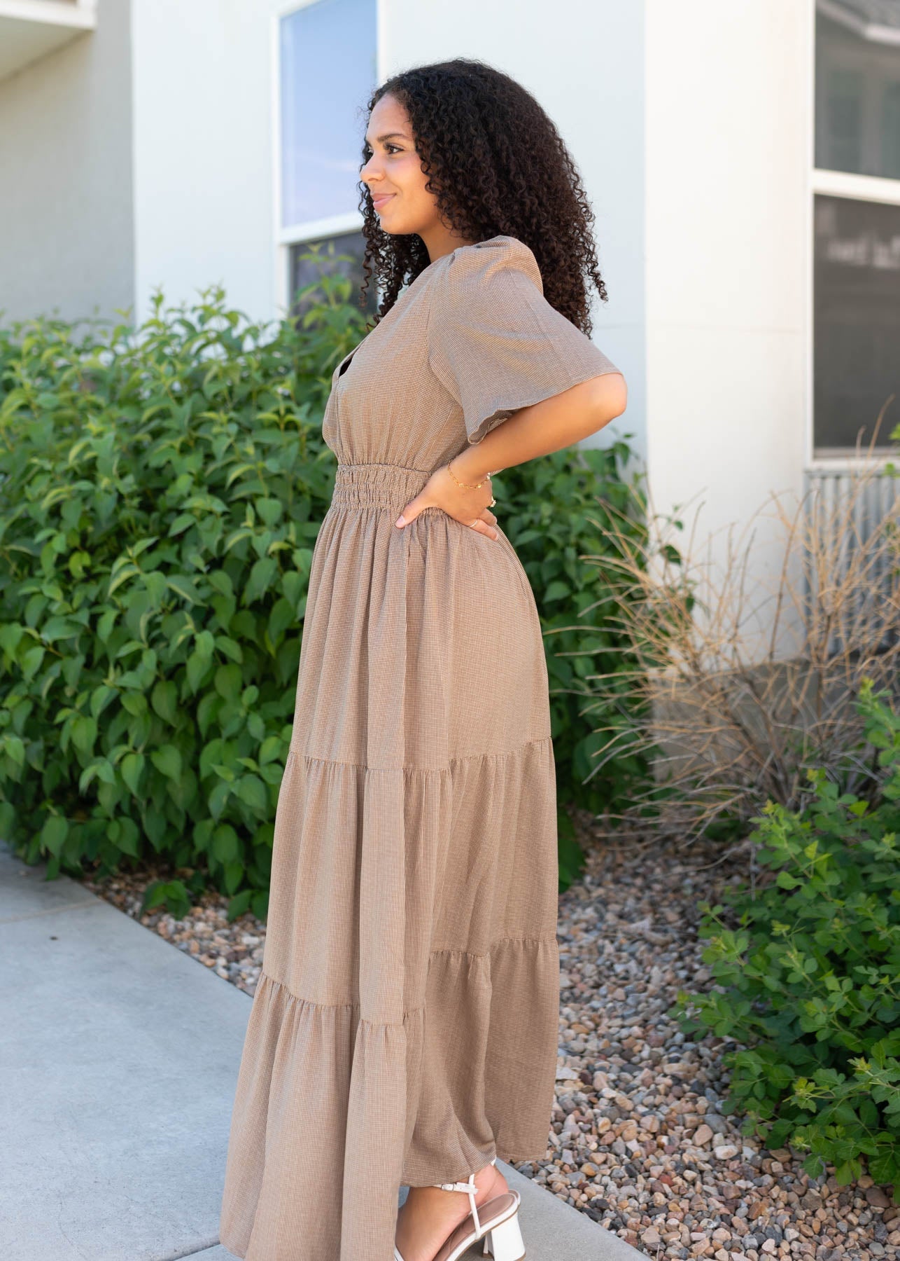 Mika Pale Brown Tiered Dress