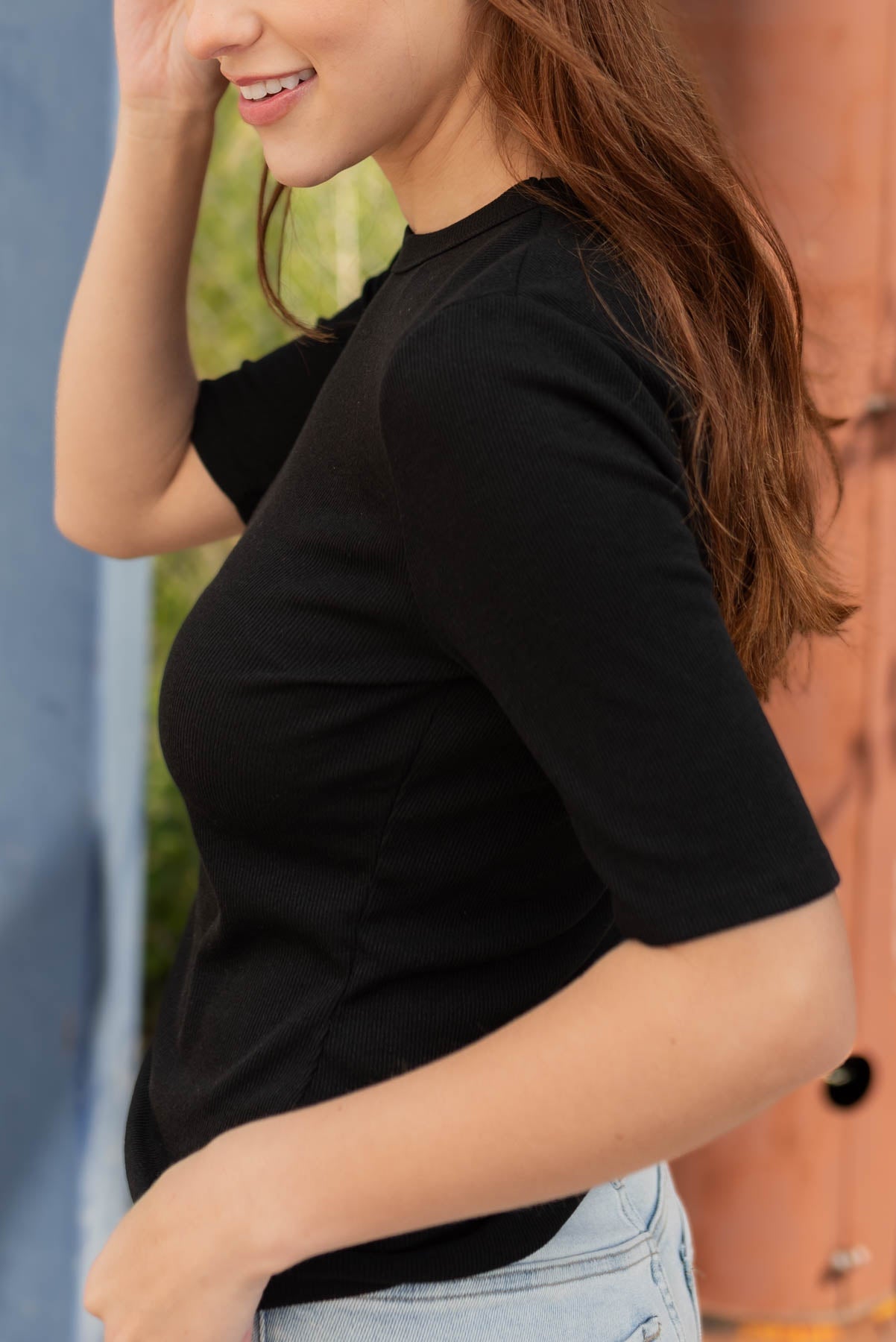 Milah Black Fitted Ribbed Top