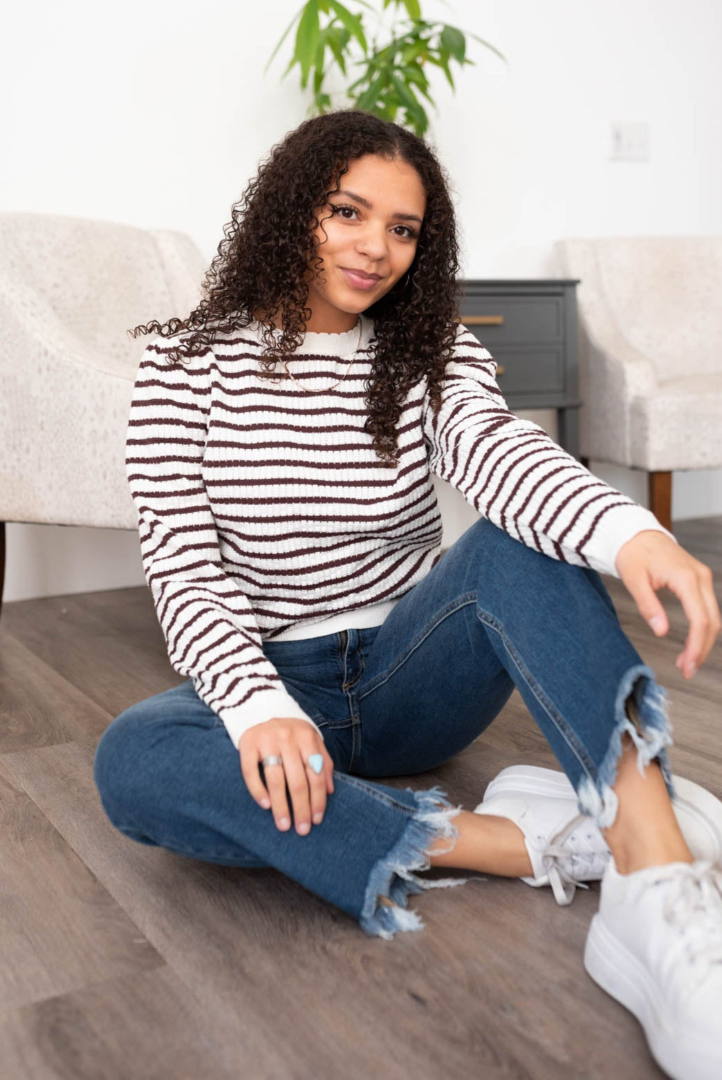 Milah Brown Stripe Pullover
