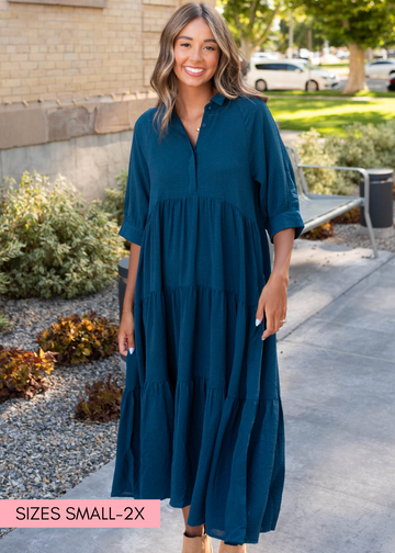 Mindy Deep Teal Tiered Dress