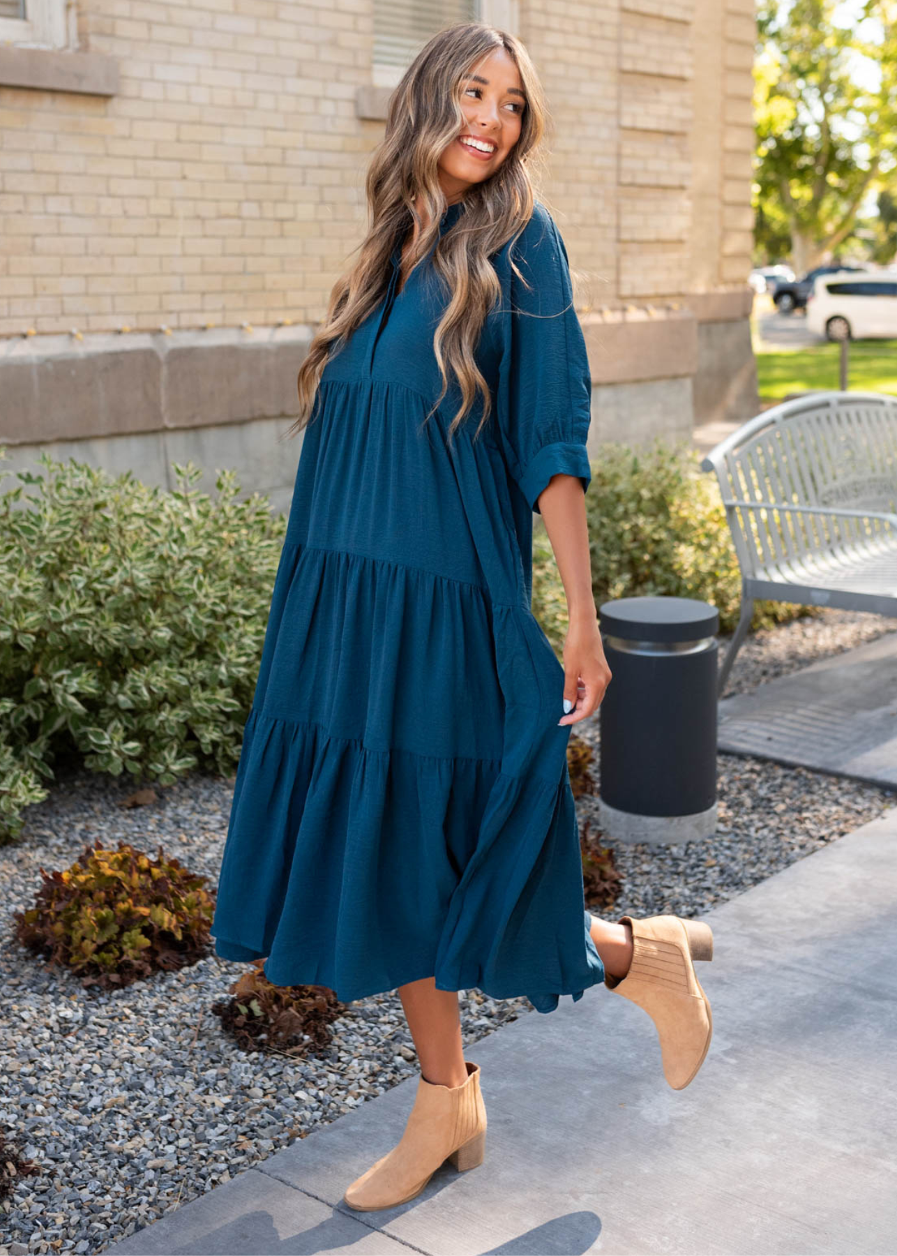 Mindy Deep Teal Tiered Dress